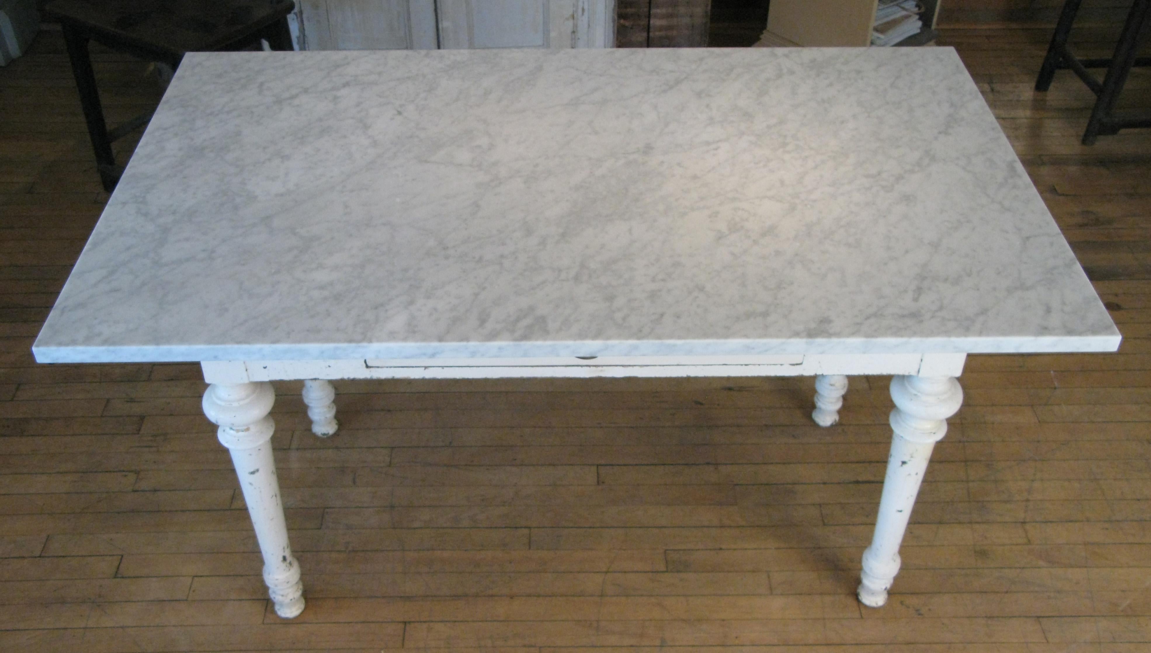 American Antique 19th Century Refectory Table with Venatino Marble Top