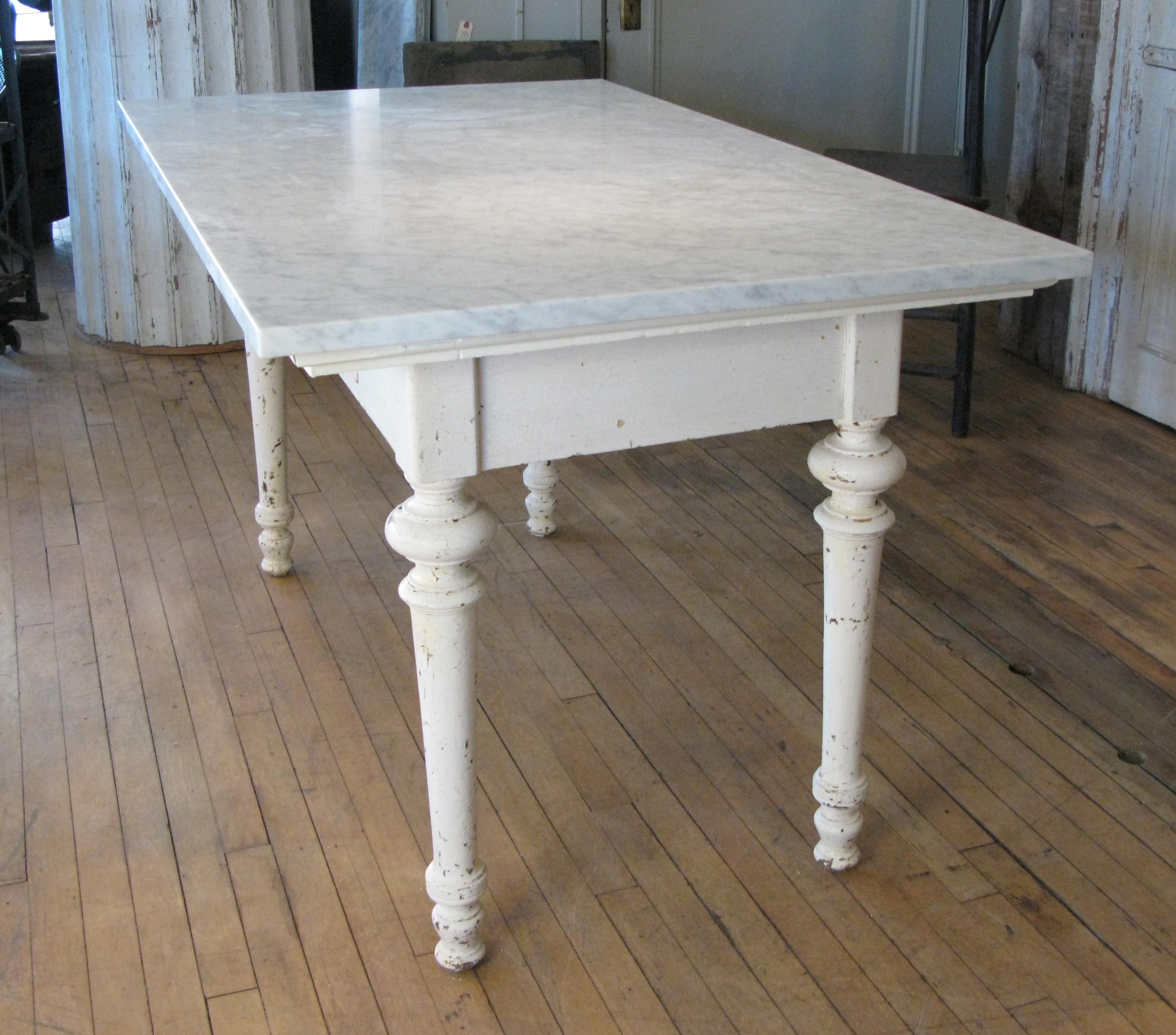 Antique 19th Century Refectory Table with Venatino Marble Top In Good Condition In Hudson, NY