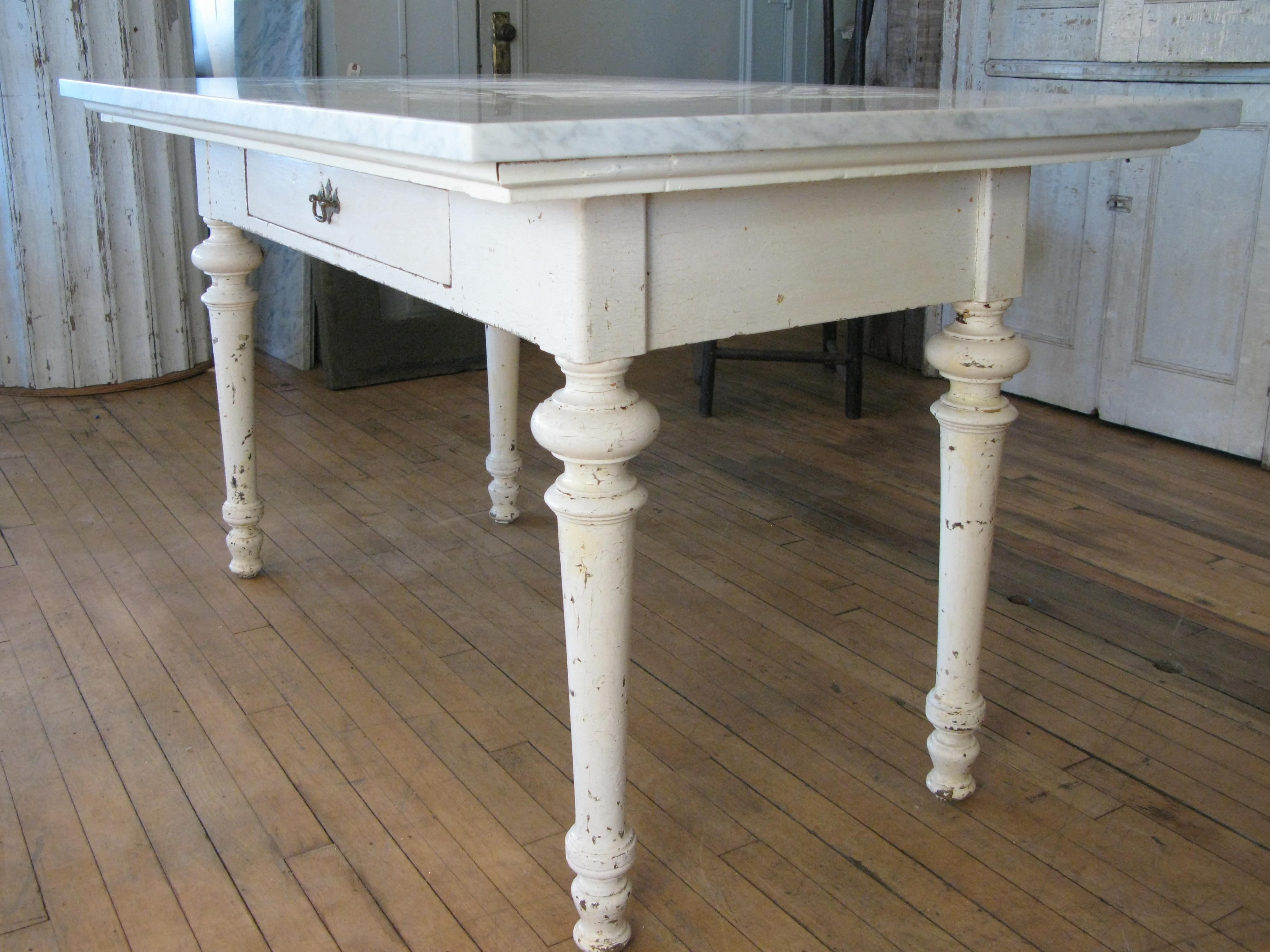Antique 19th Century Refectory Table with Venatino Marble Top 1