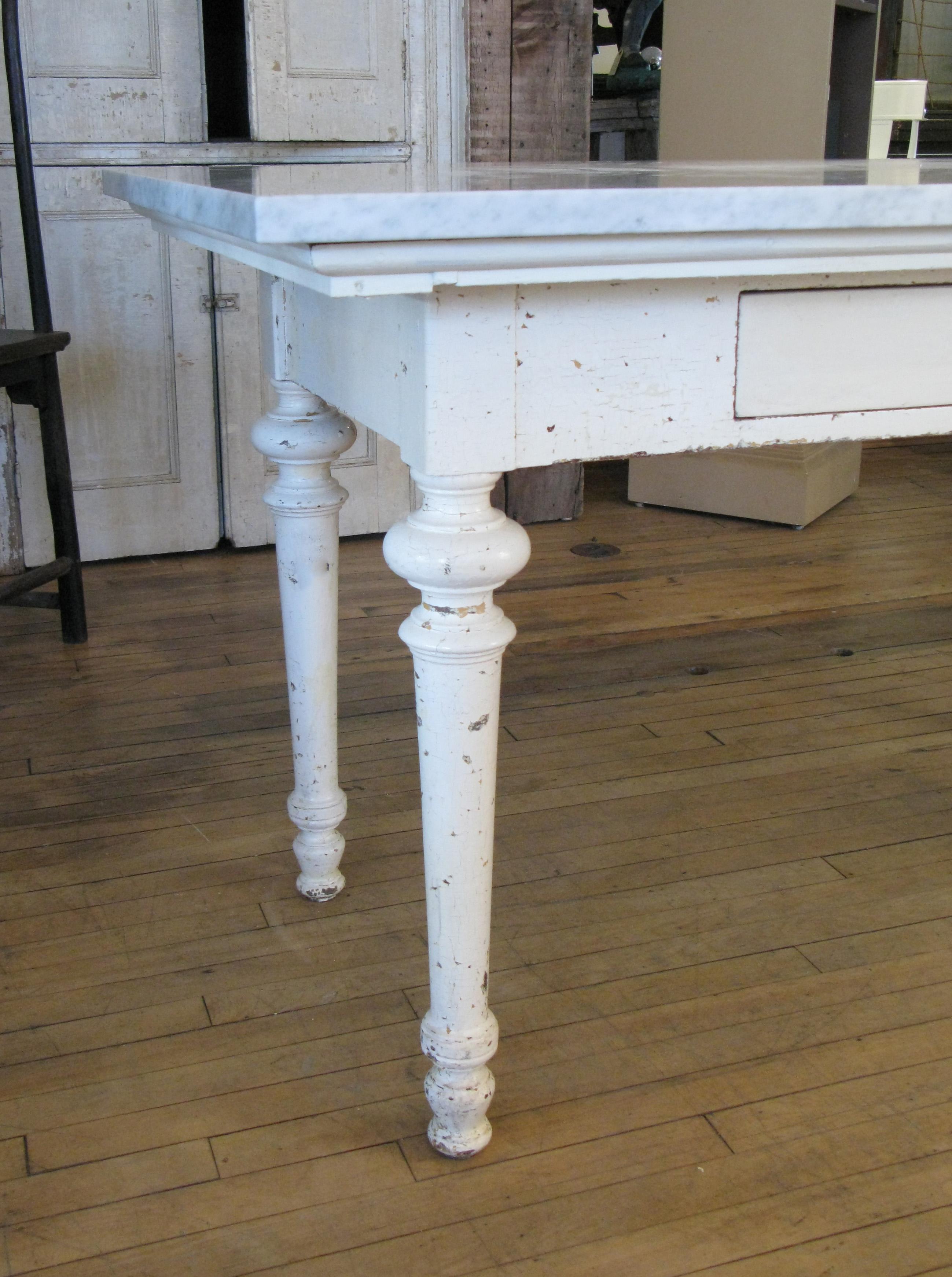 Antique 19th Century Refectory Table with Venatino Marble Top 3