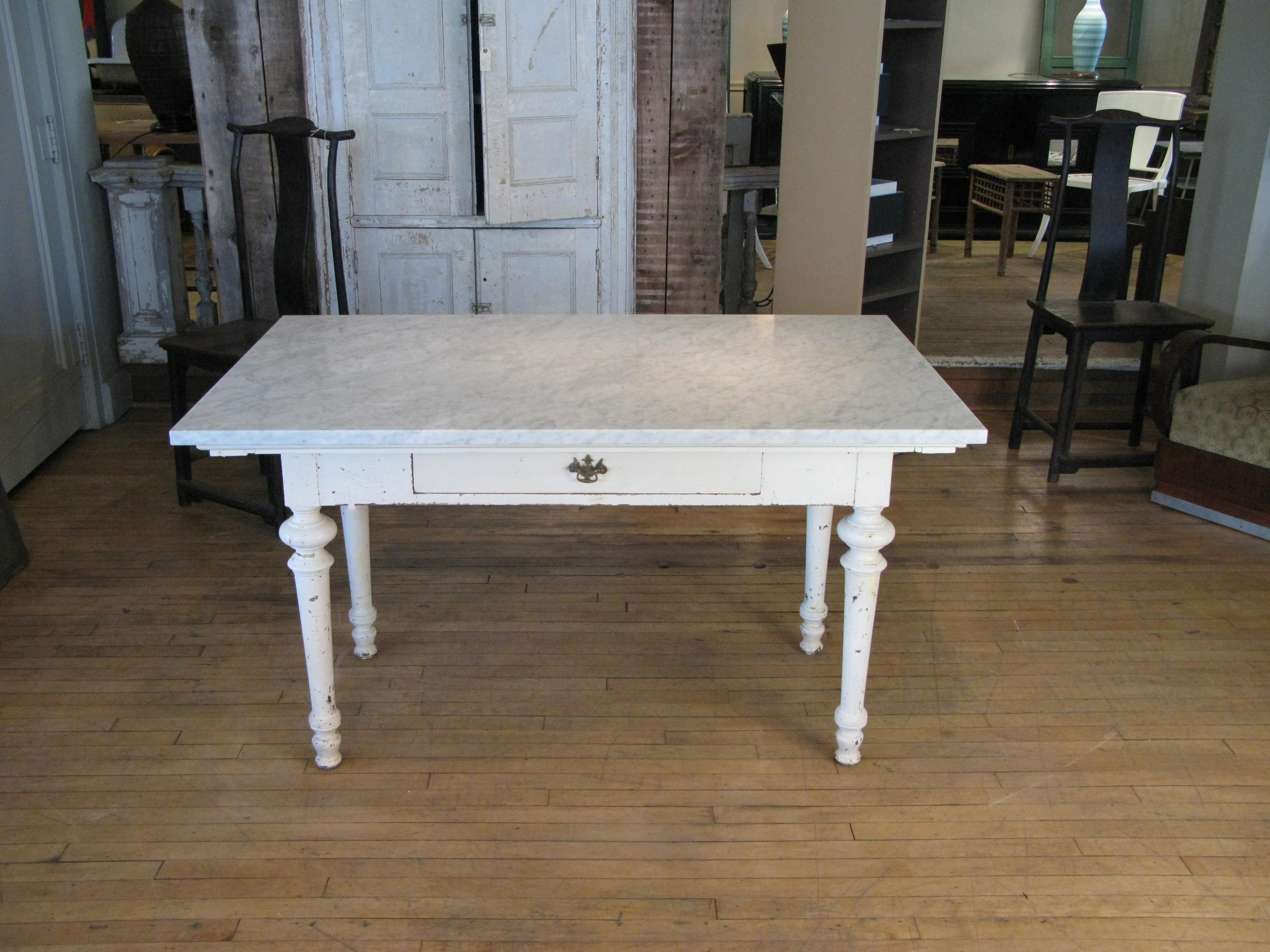 Antique 19th Century Refectory Table with Venatino Marble Top 4