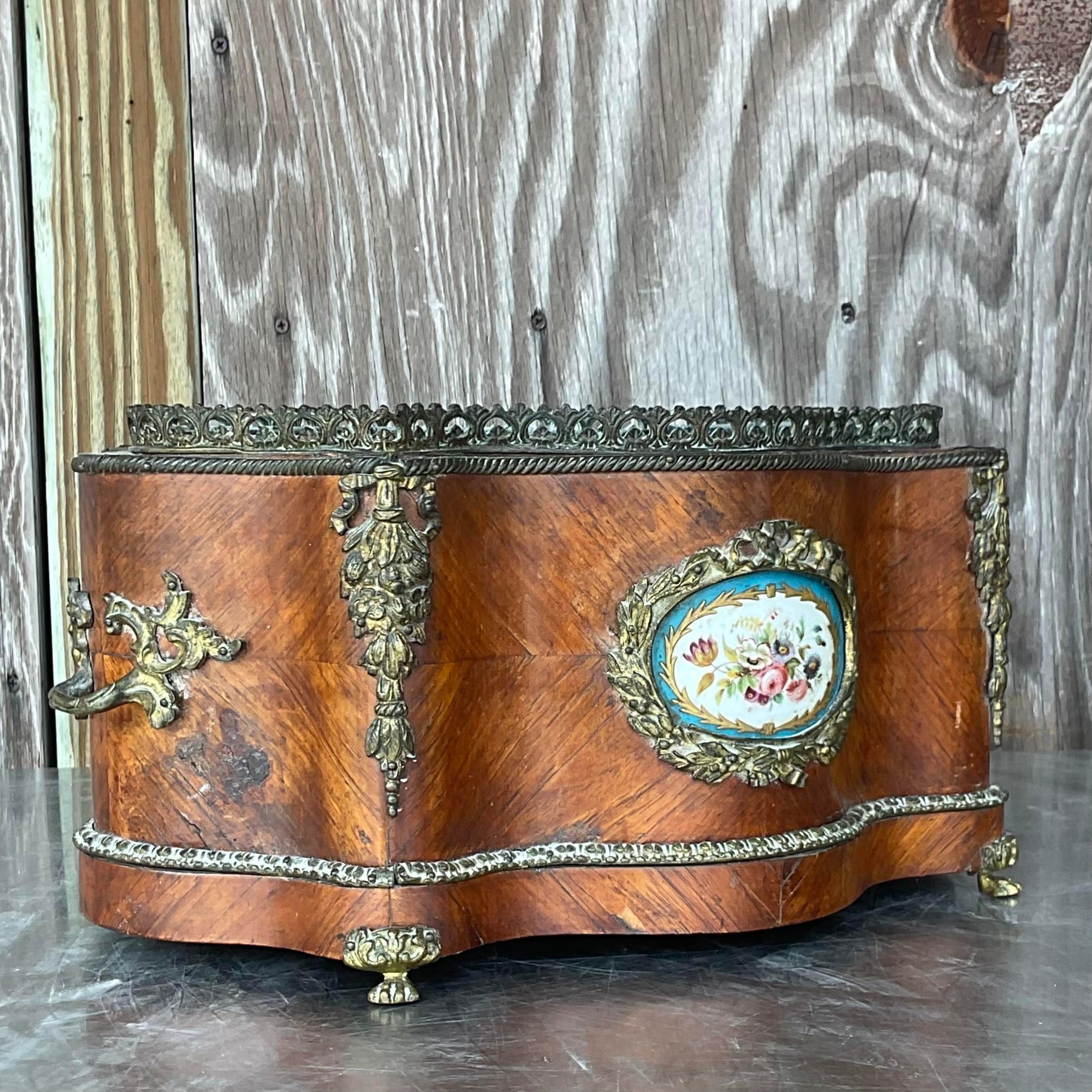 French Antique 19th Century Regency Ormolu and Porcelain Planter For Sale