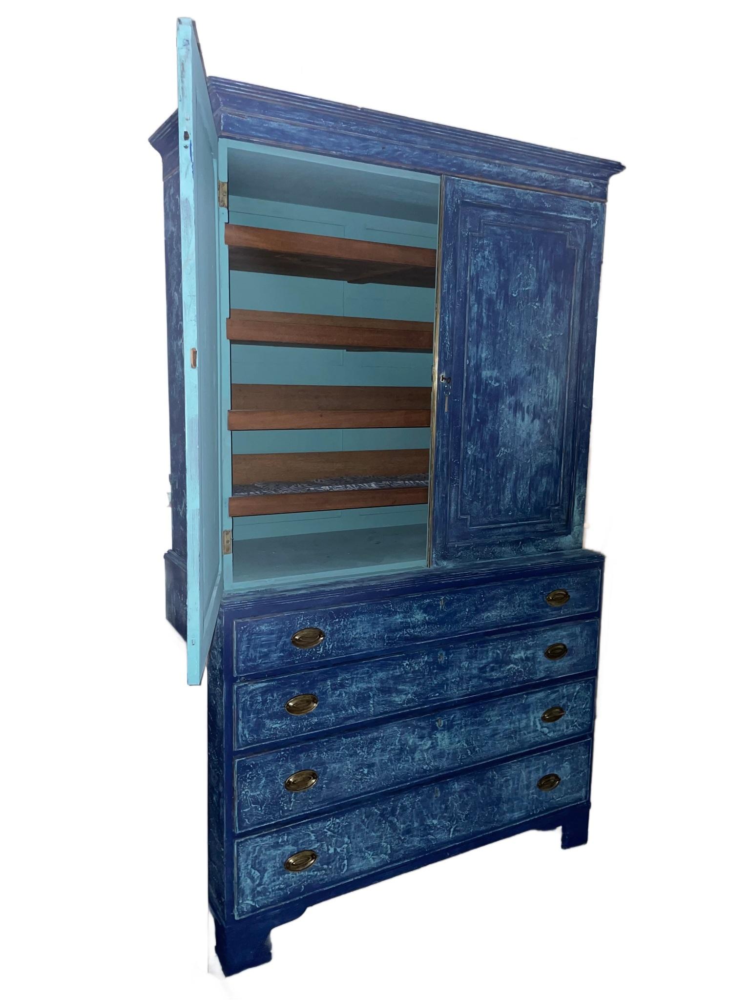 Antico torchio di lino dipinto del XIX secolo Regency Blu in vendita 7