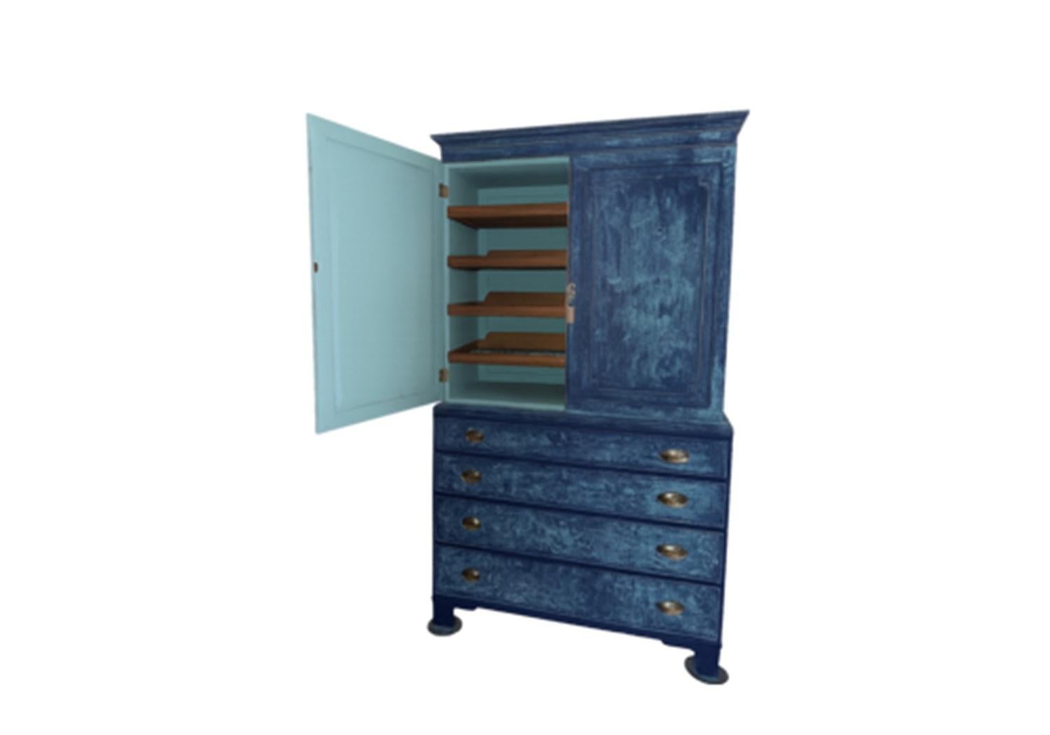 Antico torchio di lino dipinto del XIX secolo Regency Blu in vendita 8