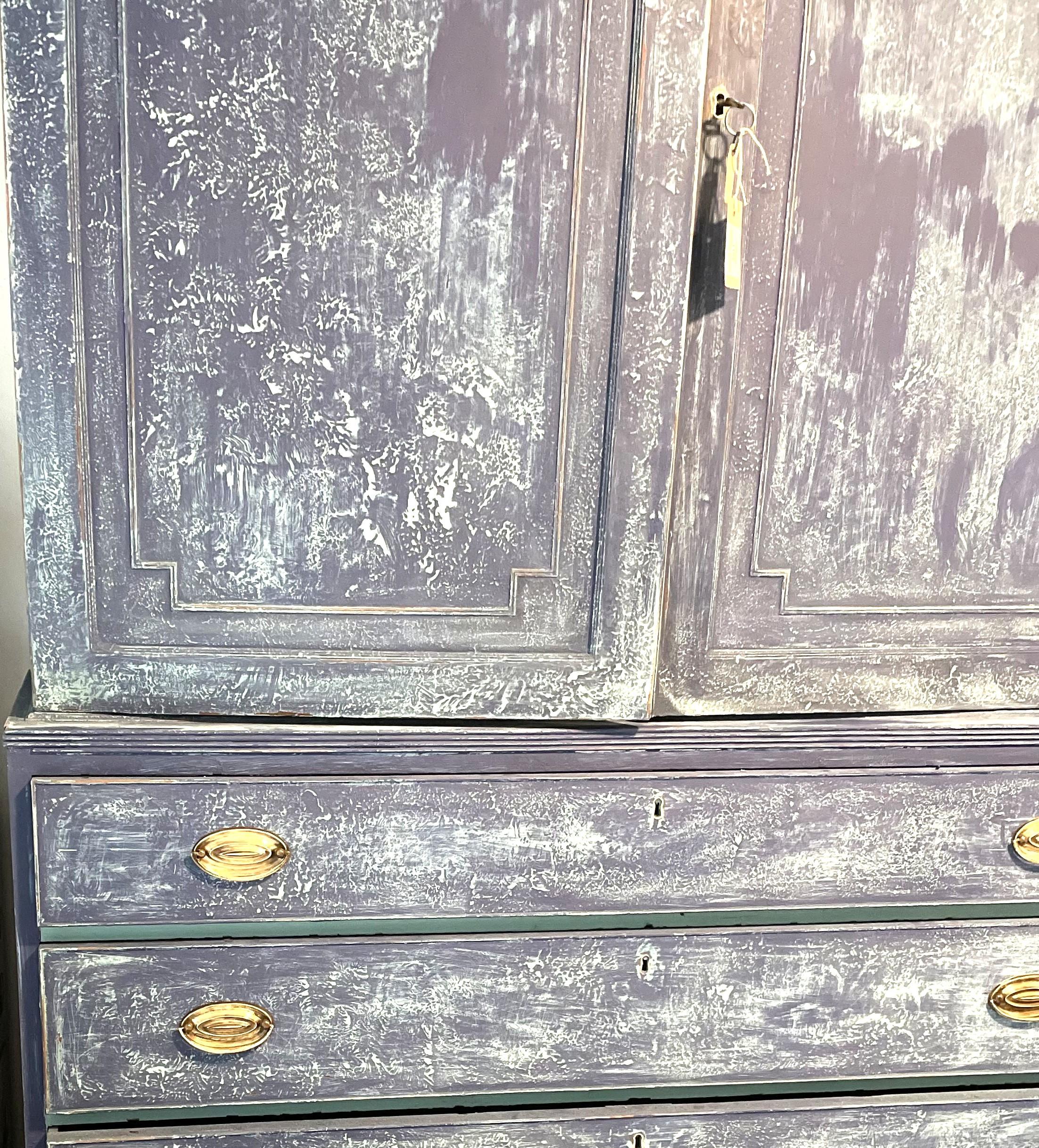 Antico torchio di lino dipinto del XIX secolo Regency Blu in vendita 11