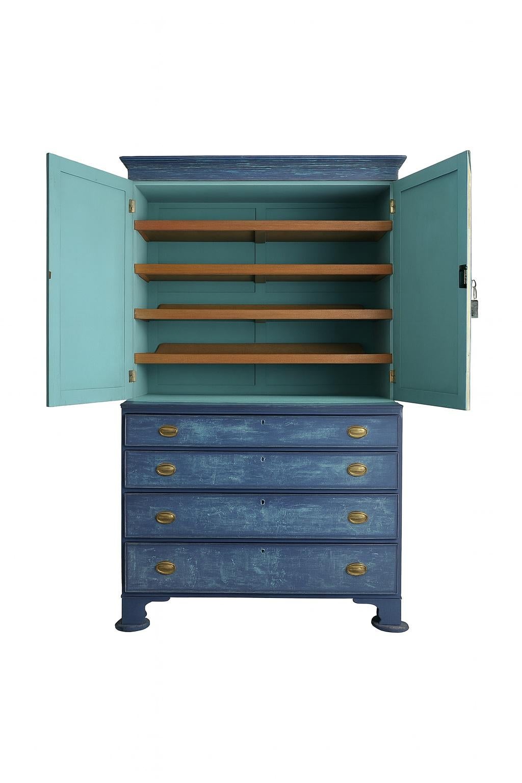 Antico torchio di lino dipinto del XIX secolo Regency Blu in vendita 2