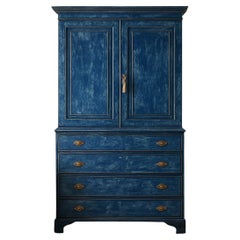 Antique 19th Century Regency Painted Linen Press Blue Antique 19th Century Regency Painted Linen Press Blue
