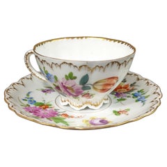 Antique 19th Century Richard Klemm Dresden Porcelain Floral Teacup & Saucer