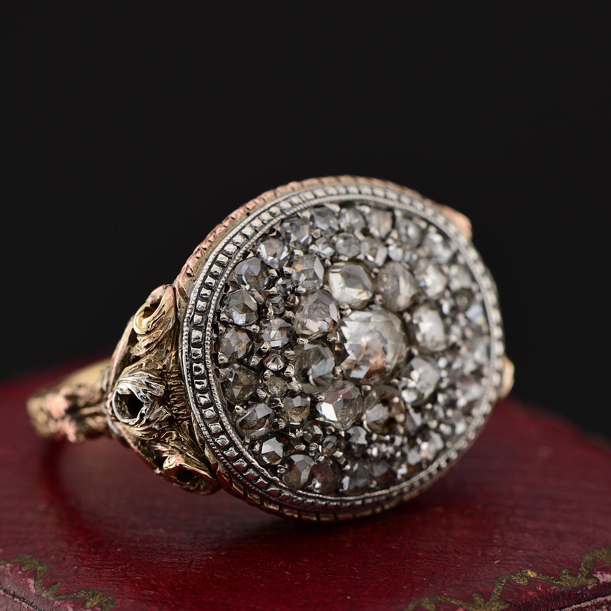 Georgian Antique 19th Century Rose Cut Diamond 18 KT Ring For Sale