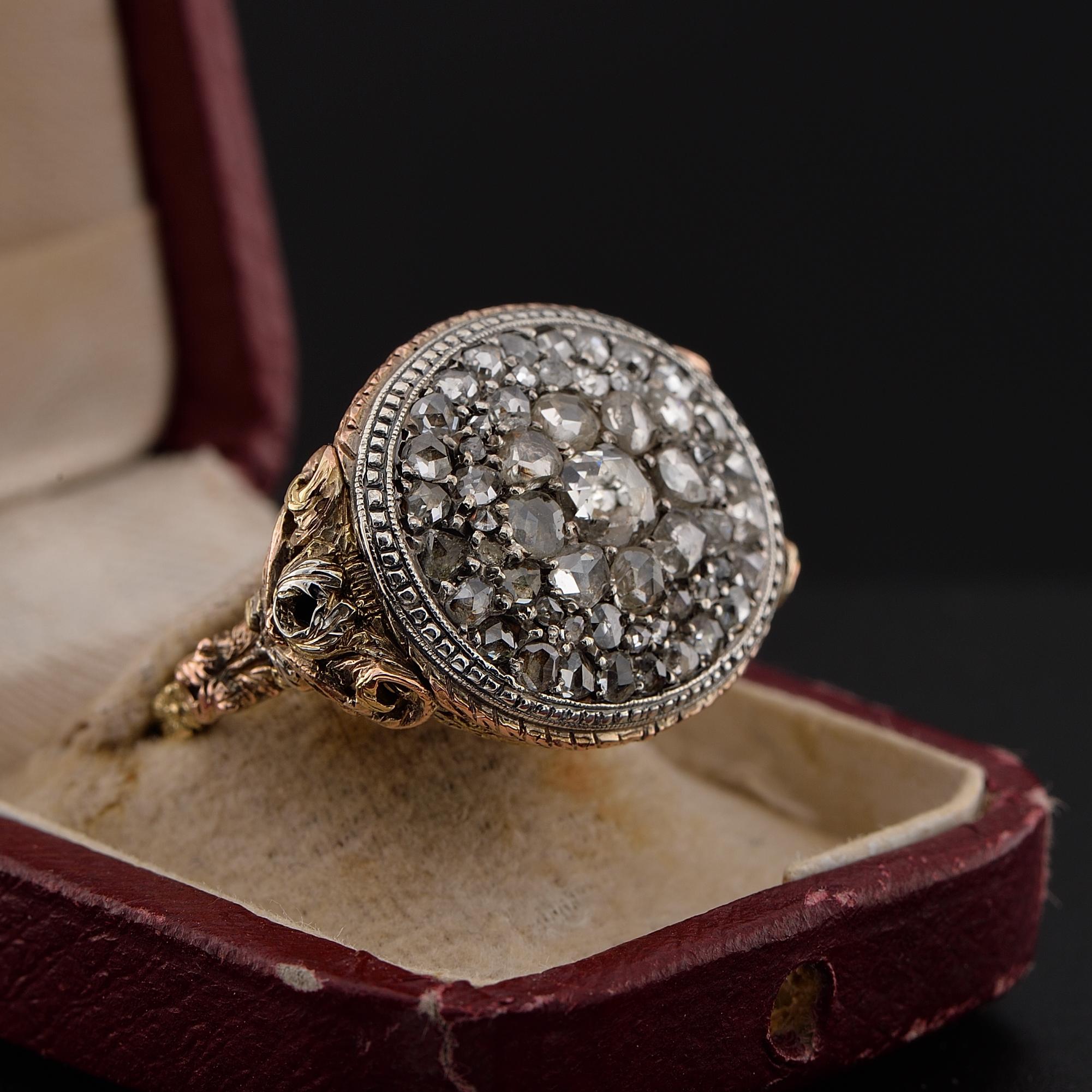 Antique 19th Century Rose Cut Diamond 18 KT Ring In Good Condition For Sale In Napoli, IT