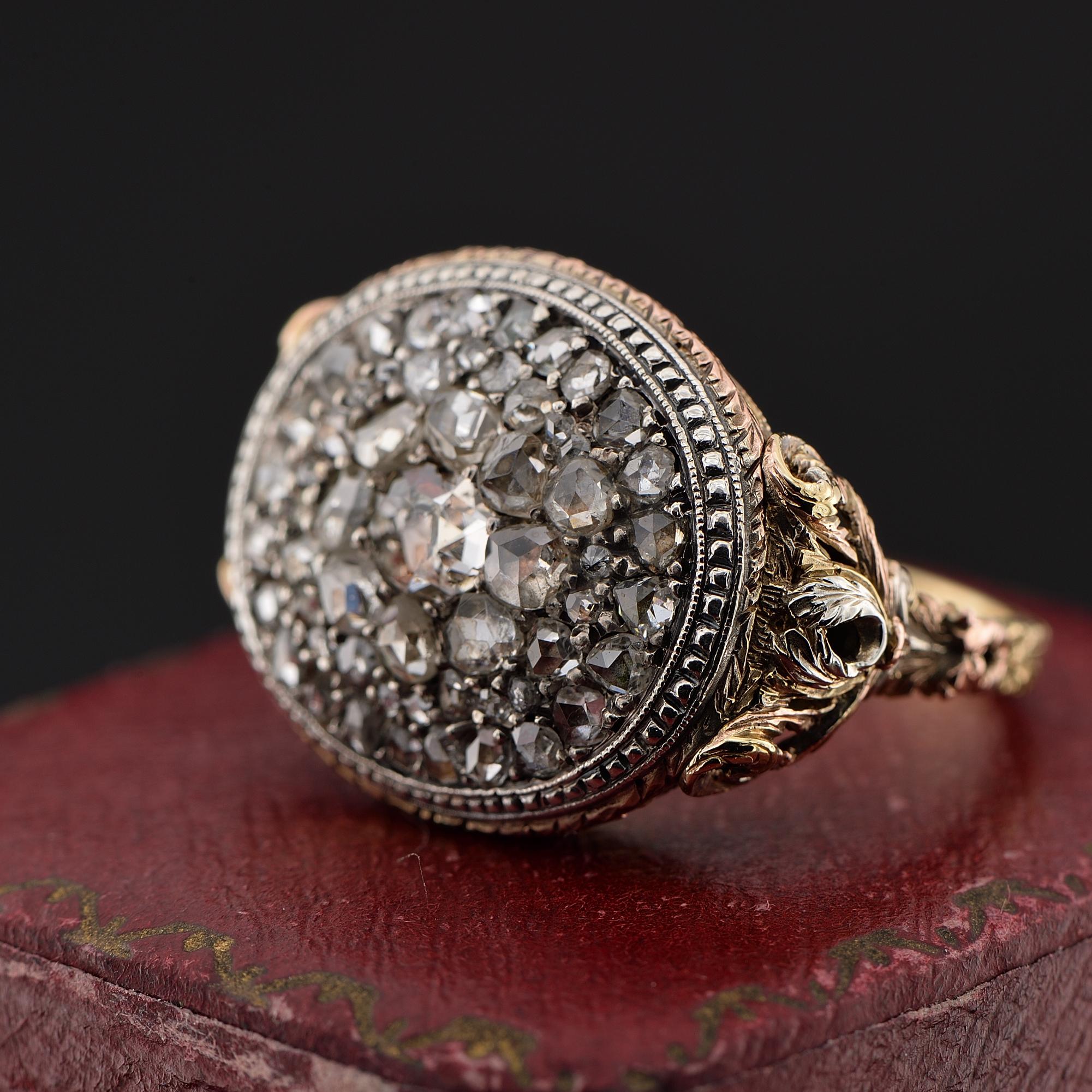 Women's or Men's Antique 19th Century Rose Cut Diamond 18 KT Ring For Sale