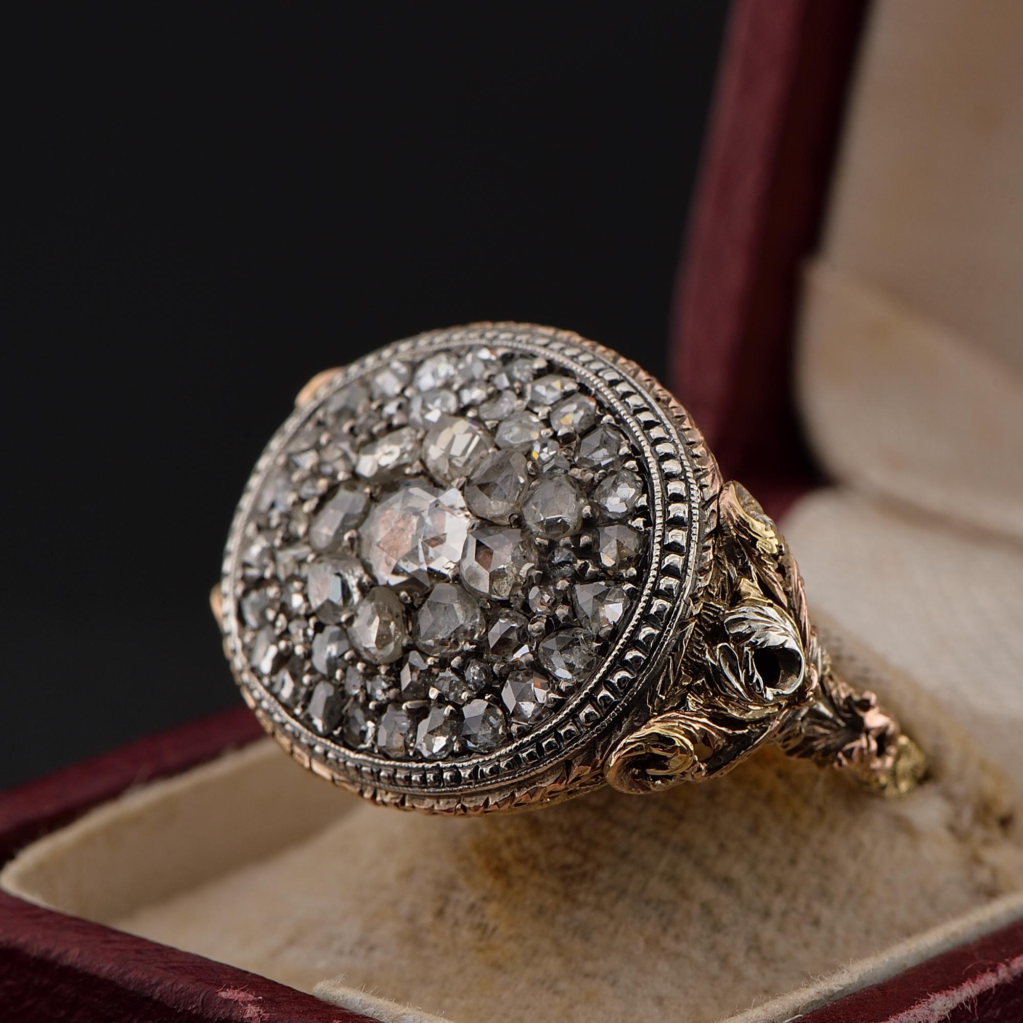 Antique 19th Century Rose Cut Diamond 18 KT Ring For Sale 1