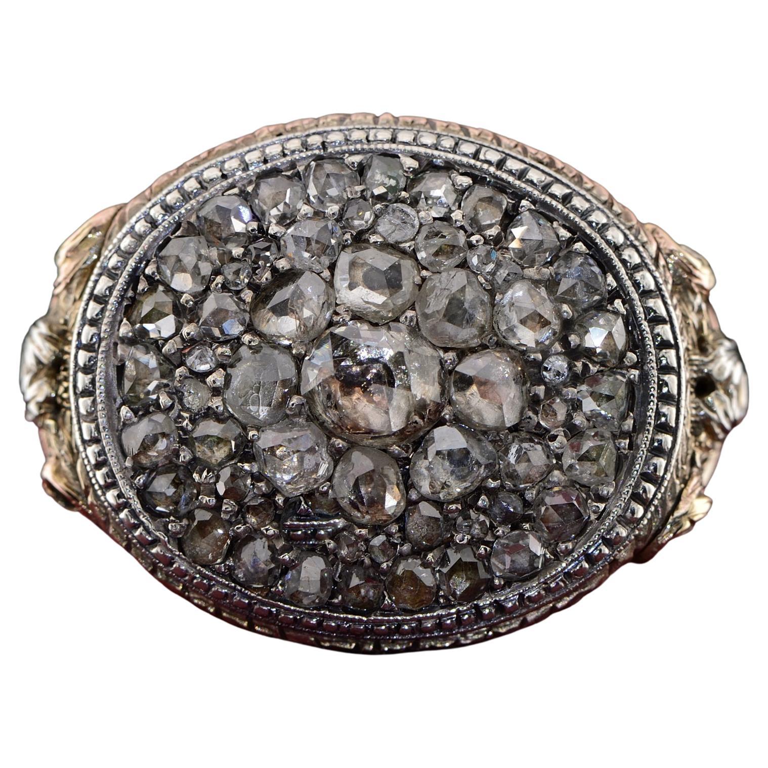 Antiker 18 KT-Ring mit Diamant im Rosenschliff aus dem 19. Jahrhundert