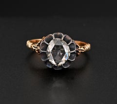 Antique 19th Century Rose Cut Diamond Solitaire Ring 18KT/Silver