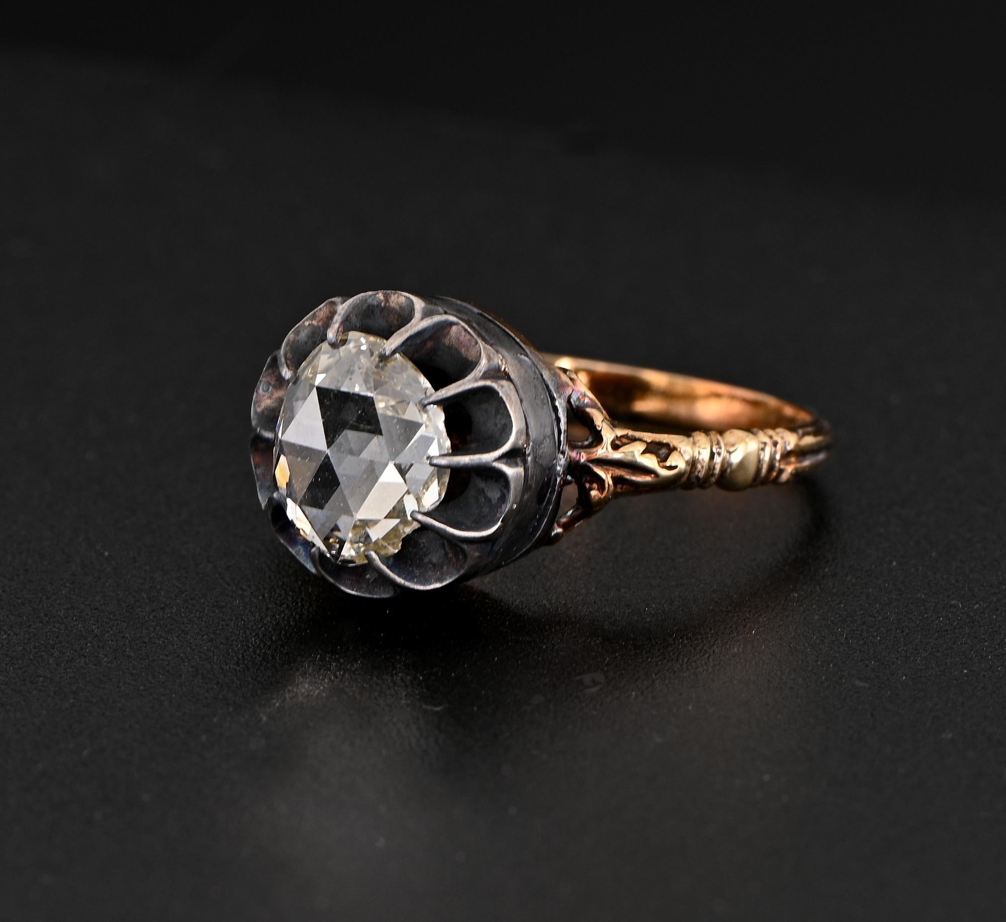 Antiker Solitär-Ring mit Diamant im Rosenschliff aus dem 19. Jahrhundert 18KT/Silber im Angebot 1