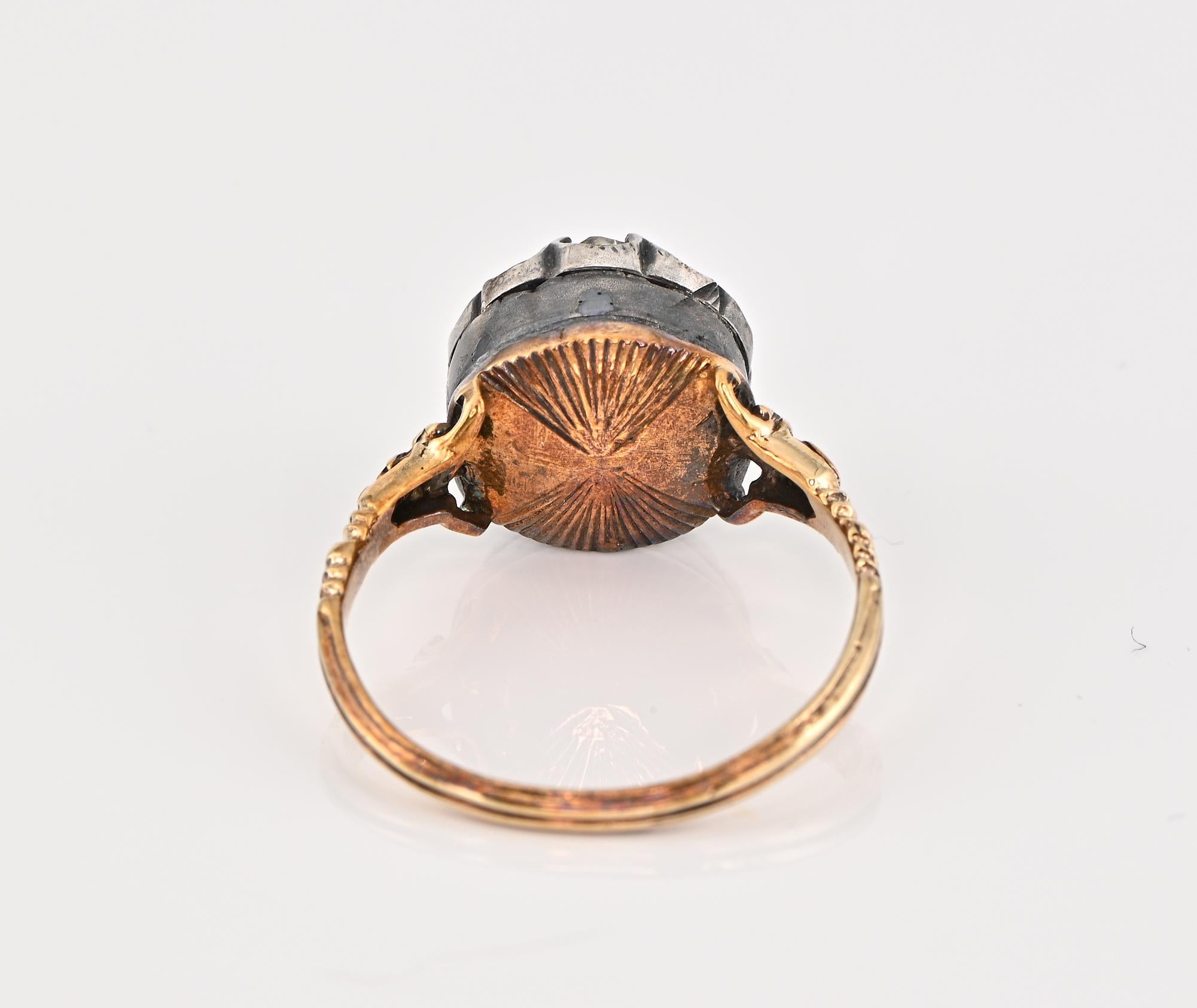 Antiker Solitär-Ring mit Diamant im Rosenschliff aus dem 19. Jahrhundert 18KT/Silber im Angebot 2