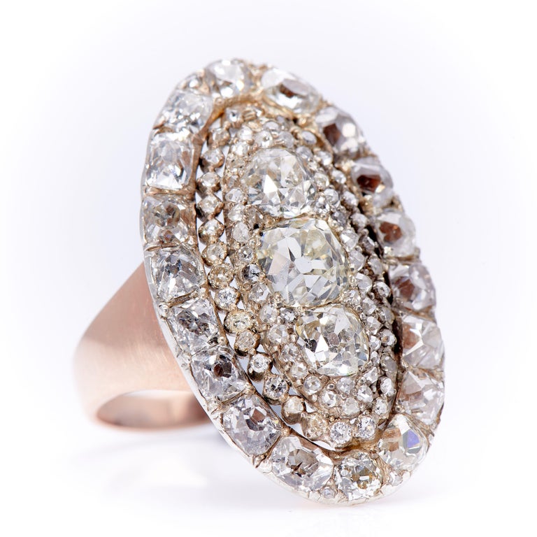 Antique, 19th Century, Rose Gold and Silver, Diamond Cluster Ring ...