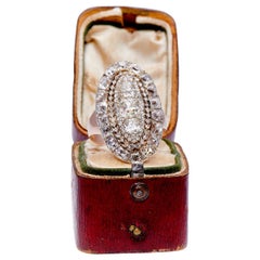 Antique, 19th Century, Rose Gold and Silver, Diamond Cluster Ring, Original Box