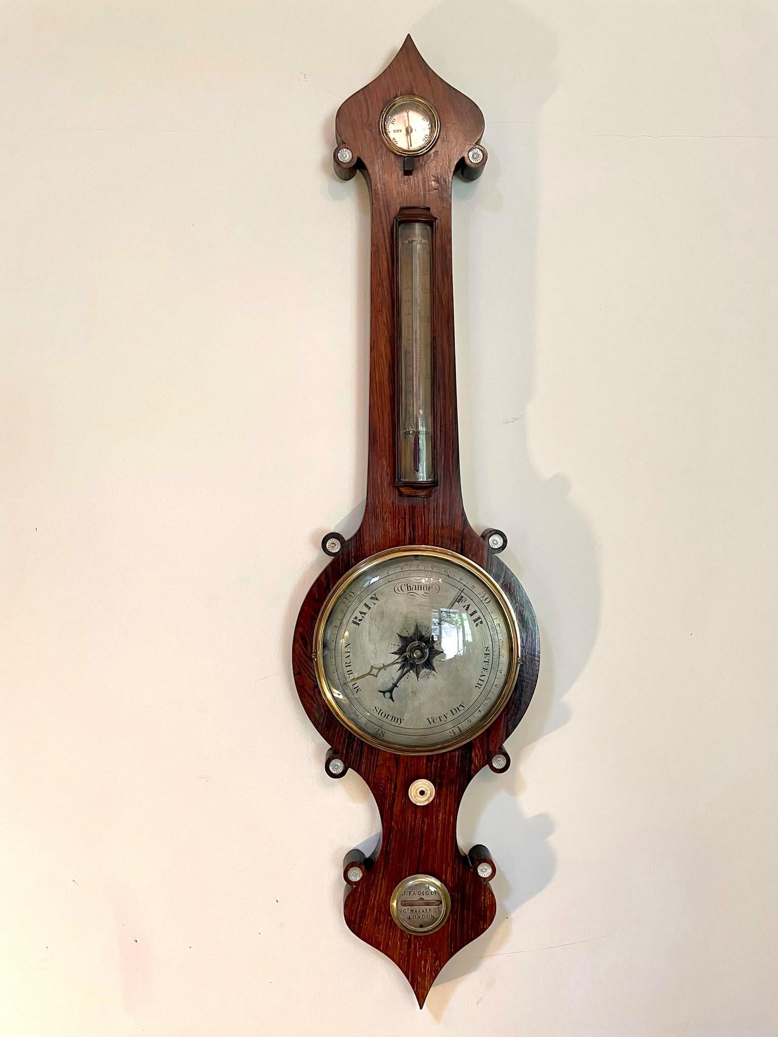 Antique 19th Century Rosewood Banjo Barometer 3
