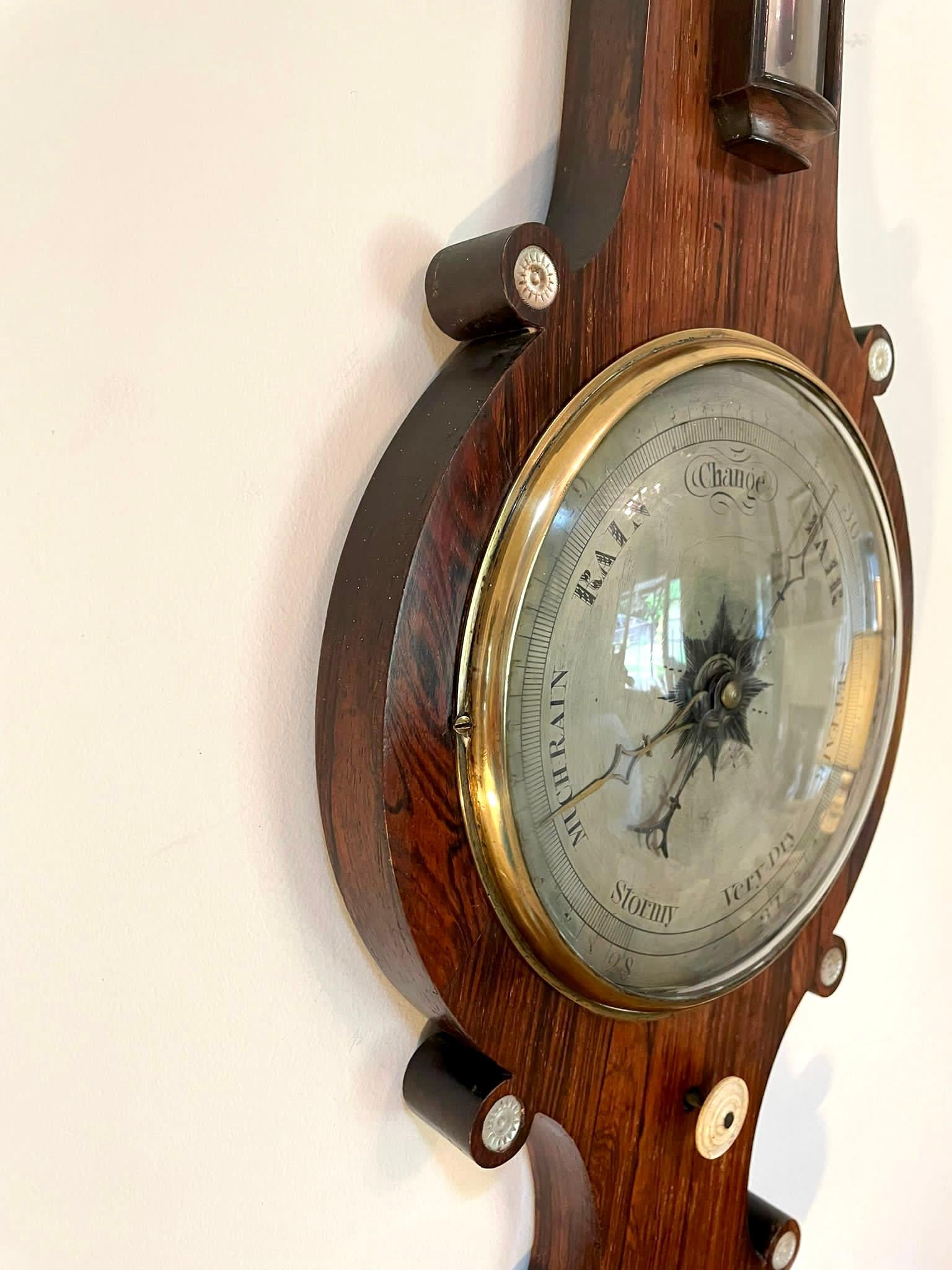 Antique 19th Century Rosewood Banjo Barometer 4