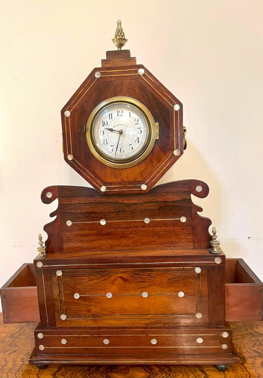 Antique 19th Century Rosewood Inlaid Mantel Clock For Sale 7