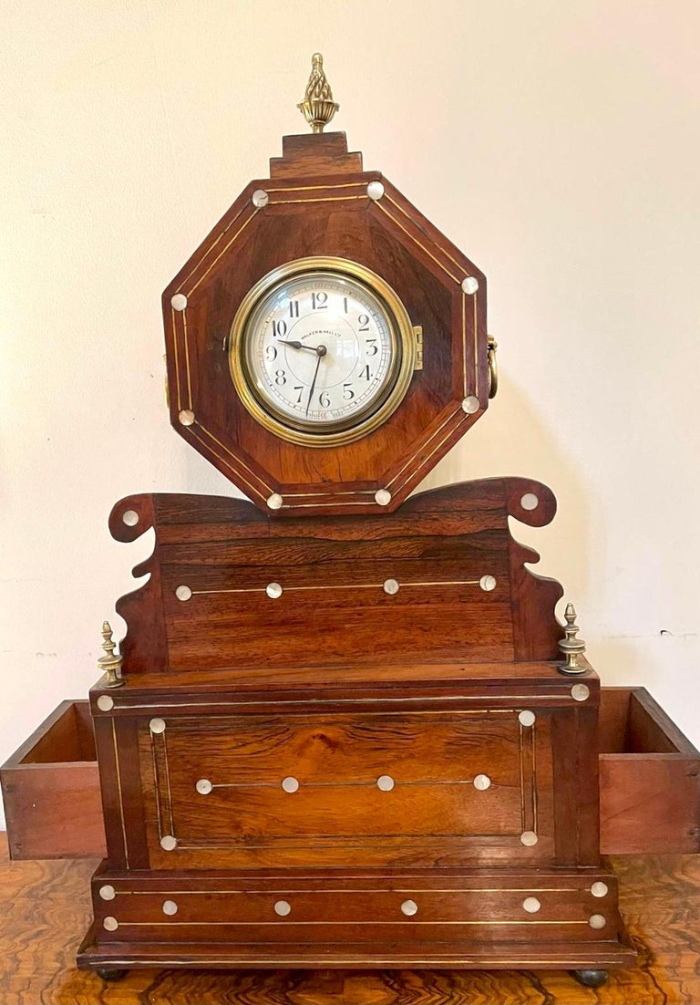 Antique 19th Century Rosewood Inlaid Mantel Clock For Sale at 1stDibs