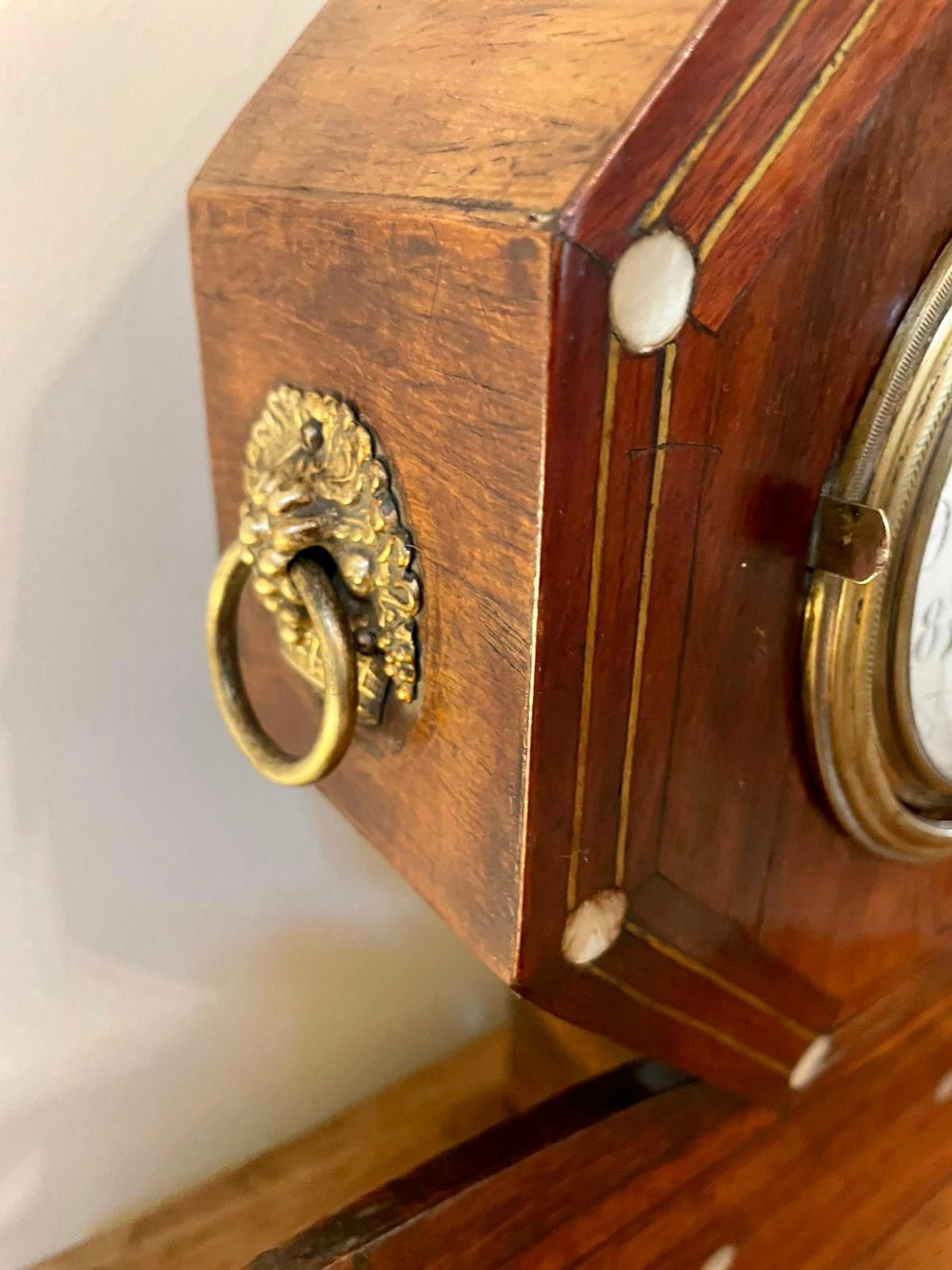 Antique 19th Century Rosewood Inlaid Mantel Clock For Sale 3