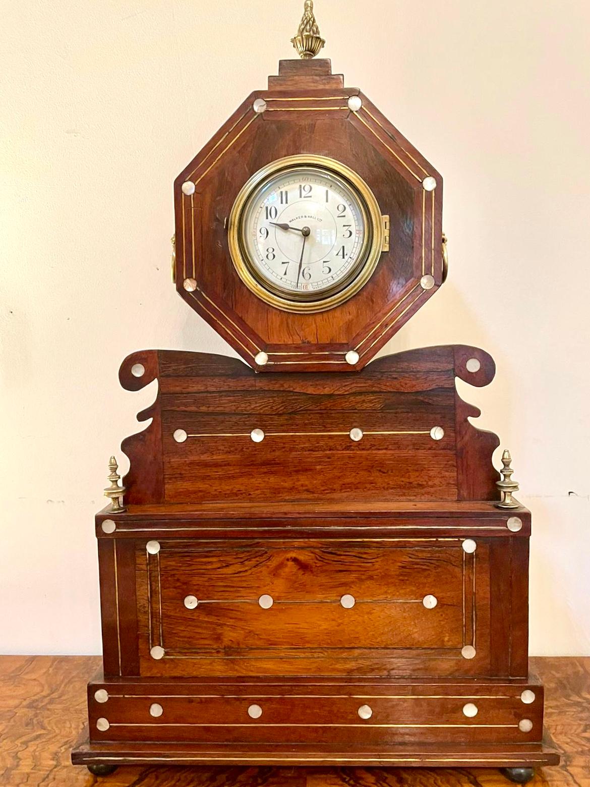 Antique 19th Century Rosewood Inlaid Mantel Clock For Sale 5