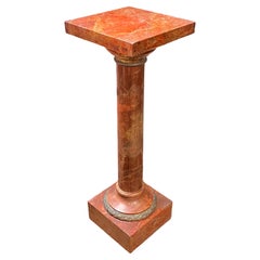 Antique 19th Century Rouge Marble and Bronze Pedestal