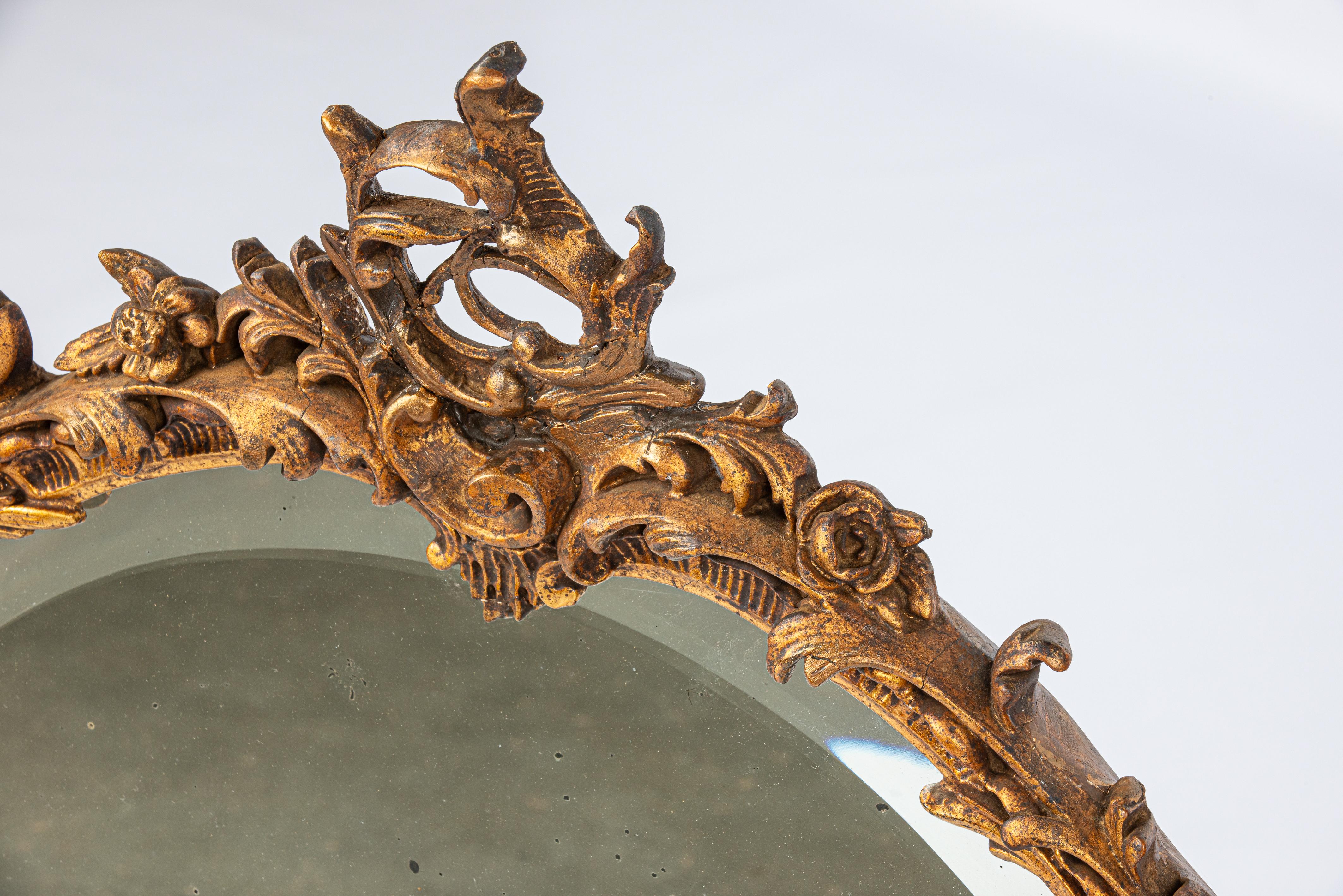 19th Century Antique 19th century round or circular gold leaf gilt French Rococo mirror For Sale