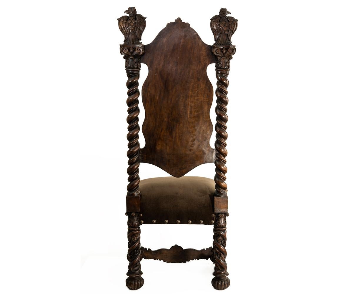 Antique 19th Century Royal Castle Pair of Hand Carved Italian Throne Chairs 2