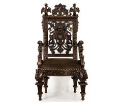 Antique 19th Century Royal Castle Pair of Hand Carved Italian Throne Chairs