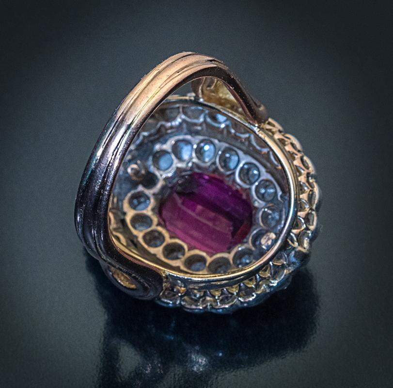 Victorian Antique 19th Century Rubellite Rose Cut Diamond Gold Ring