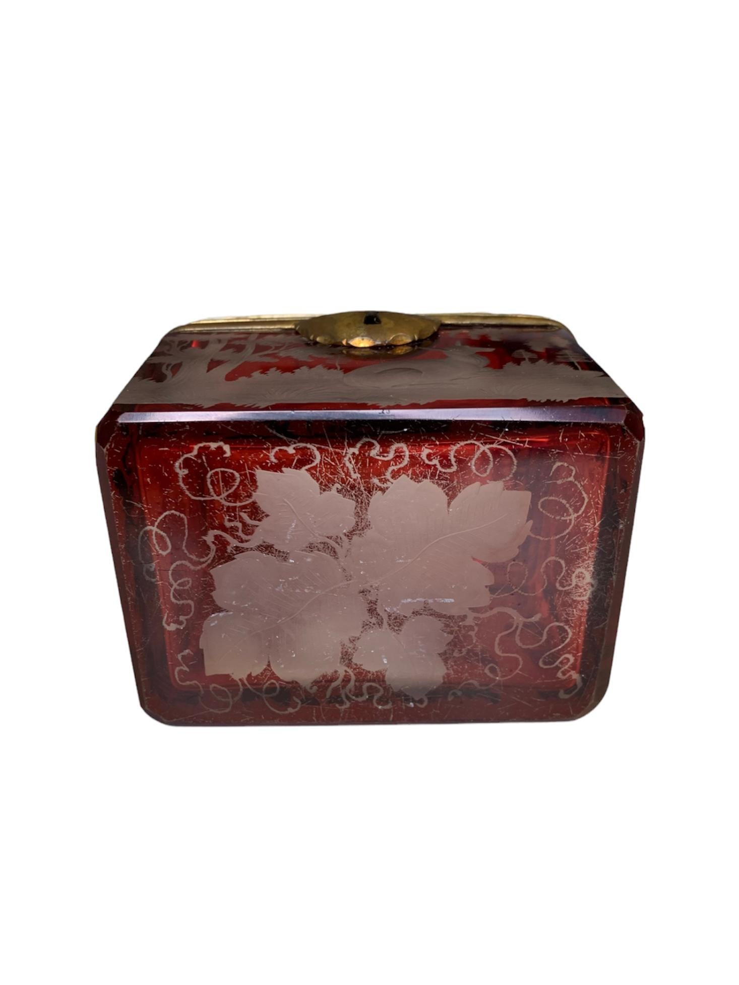 Antique 19th Century Ruby Bohemian Crystal Glass Jewel Casket Box In Good Condition In Rostock, MV