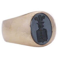 Bague de signalisation russe ancienne du 19e siècle en or 14 carats avec clan Lubich