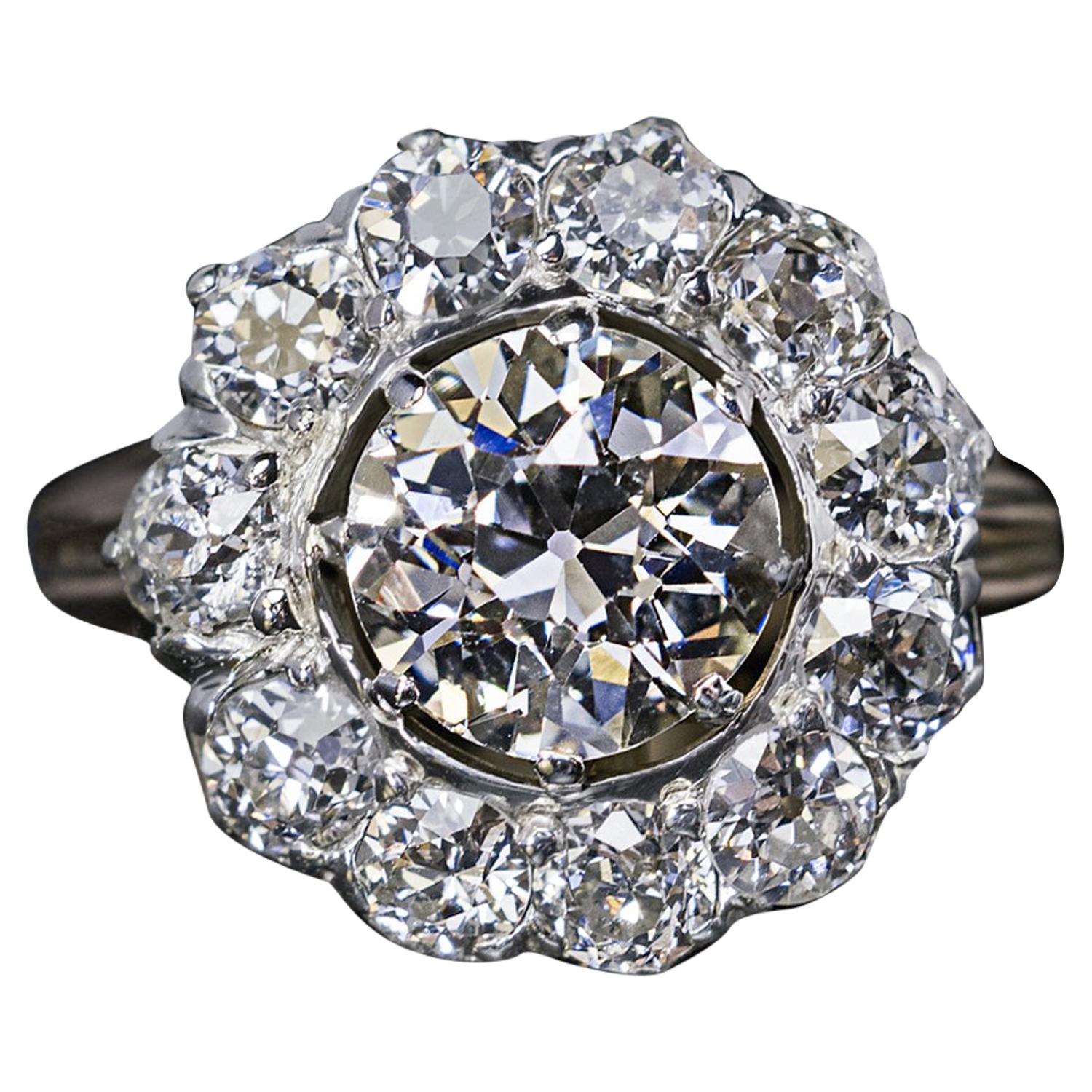 Antique 19th Century Russian 3 Carat Total Weight Diamond Engagement Ring