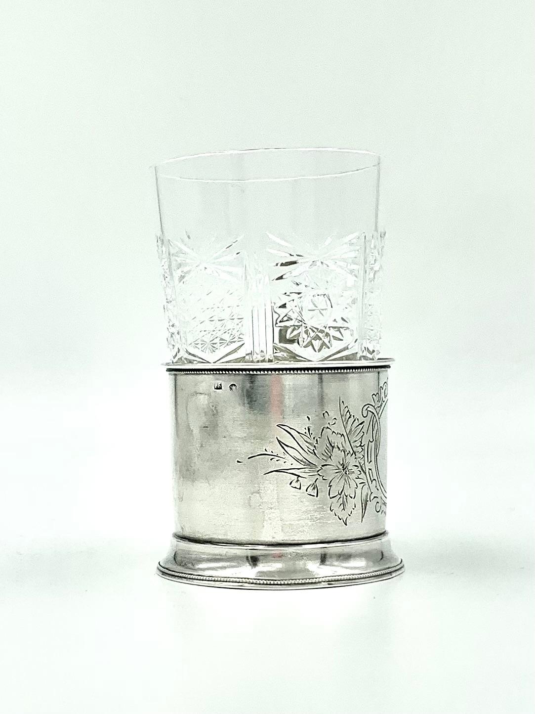 Ancien porte-verre à thé russe du 19e siècle en argent et cristal 84 Bon état - En vente à New York, NY