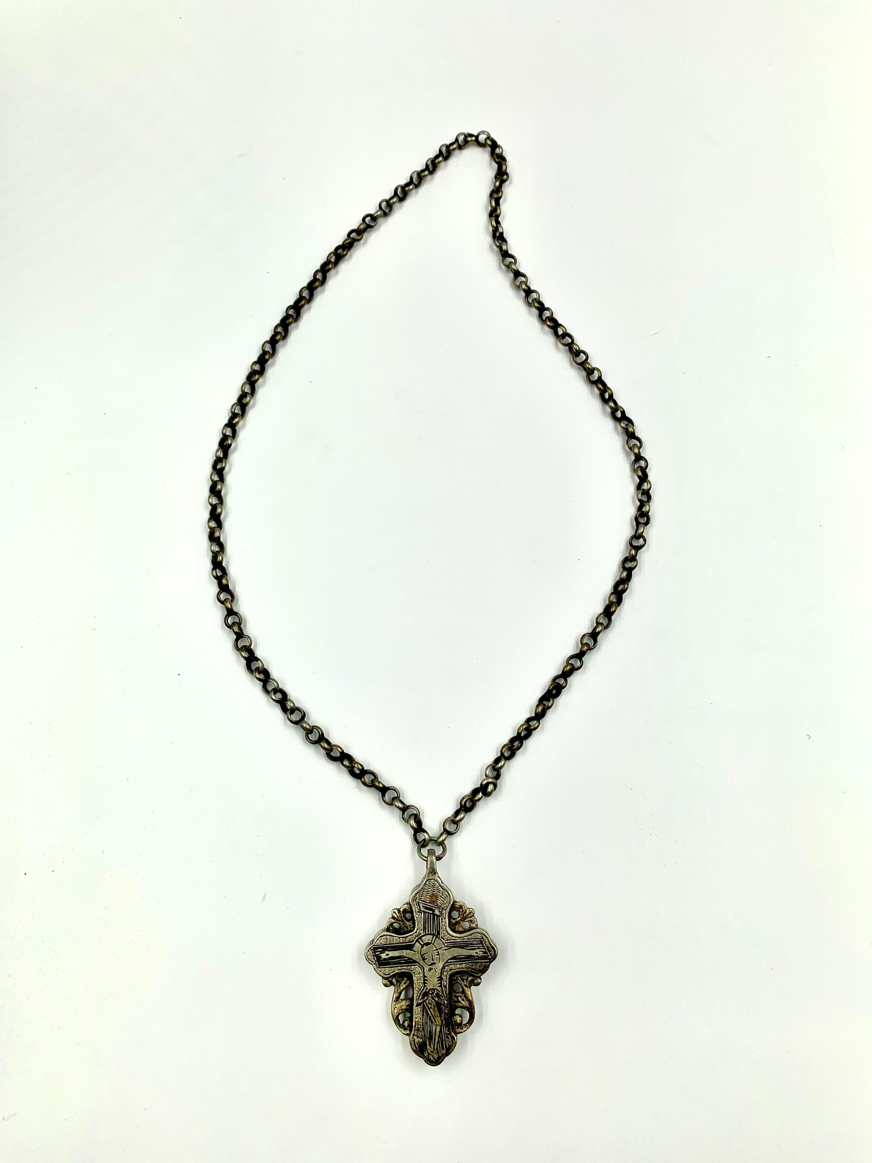 Antique 19th Century Russian Double Sided Silver and Niello Reliquary Cross For Sale 6
