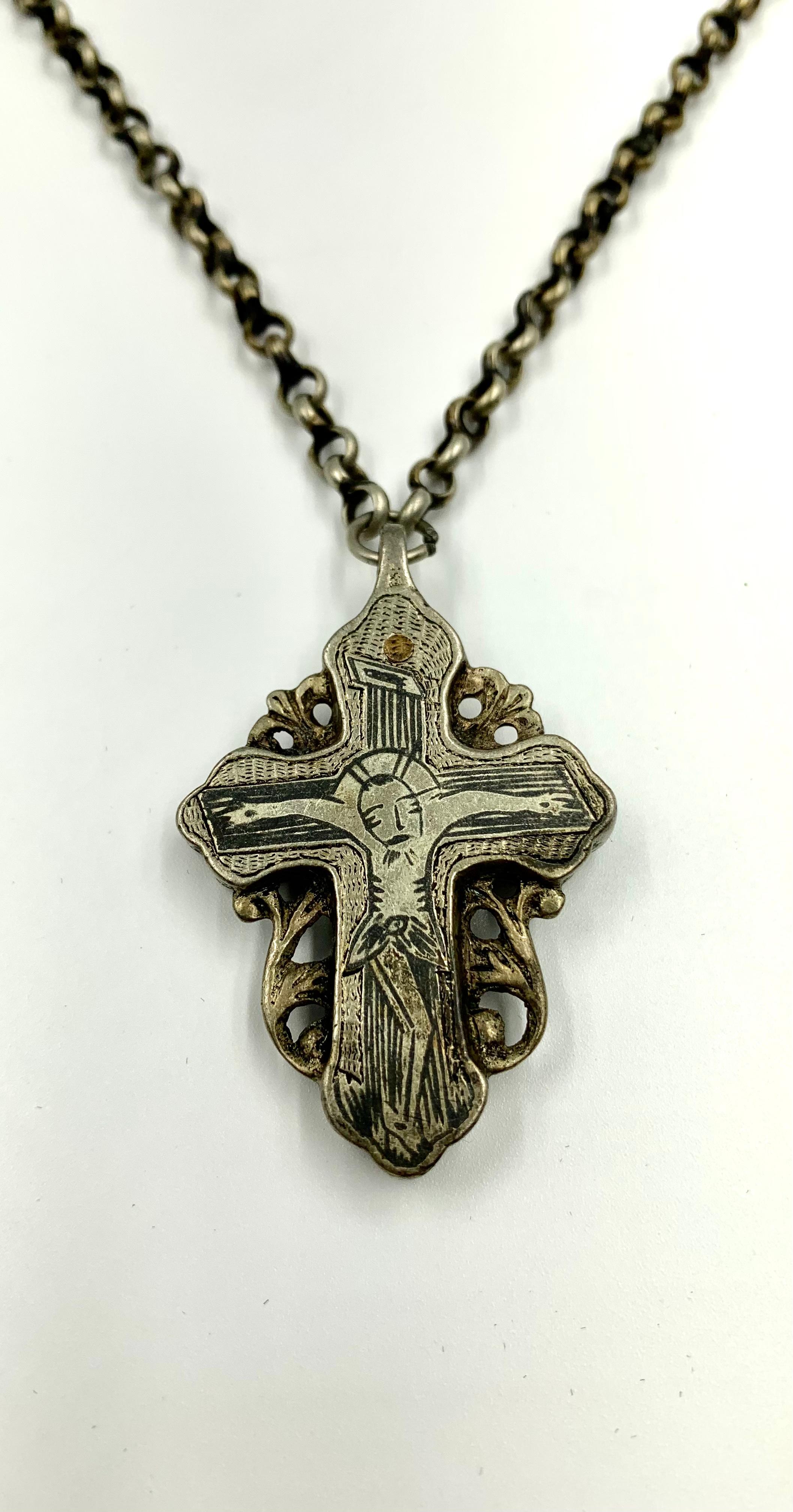 Antique 19th Century Russian Double Sided Silver and Niello Reliquary Cross For Sale 8