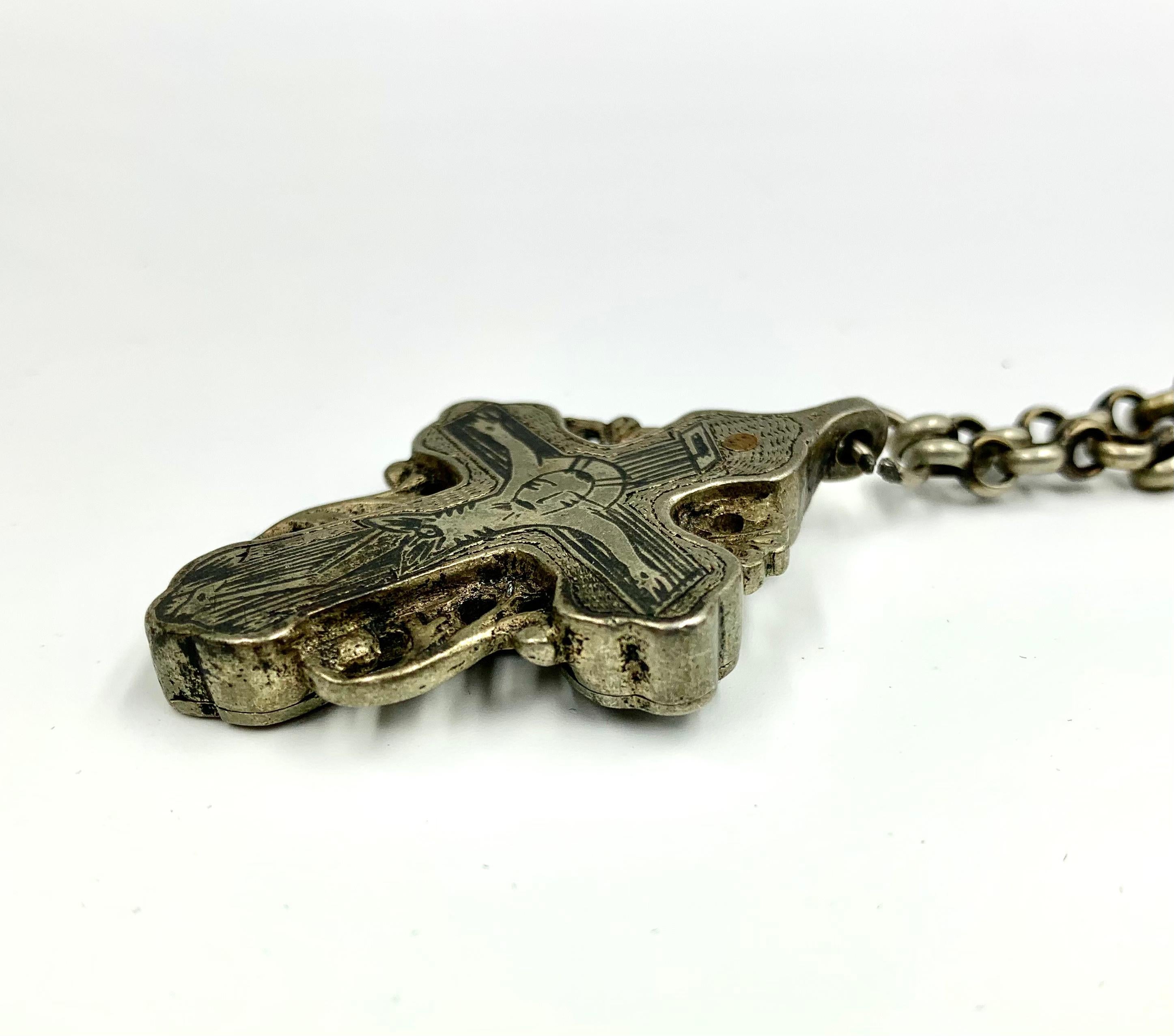 Antique 19th Century Russian Double Sided Silver and Niello Reliquary Cross For Sale 3
