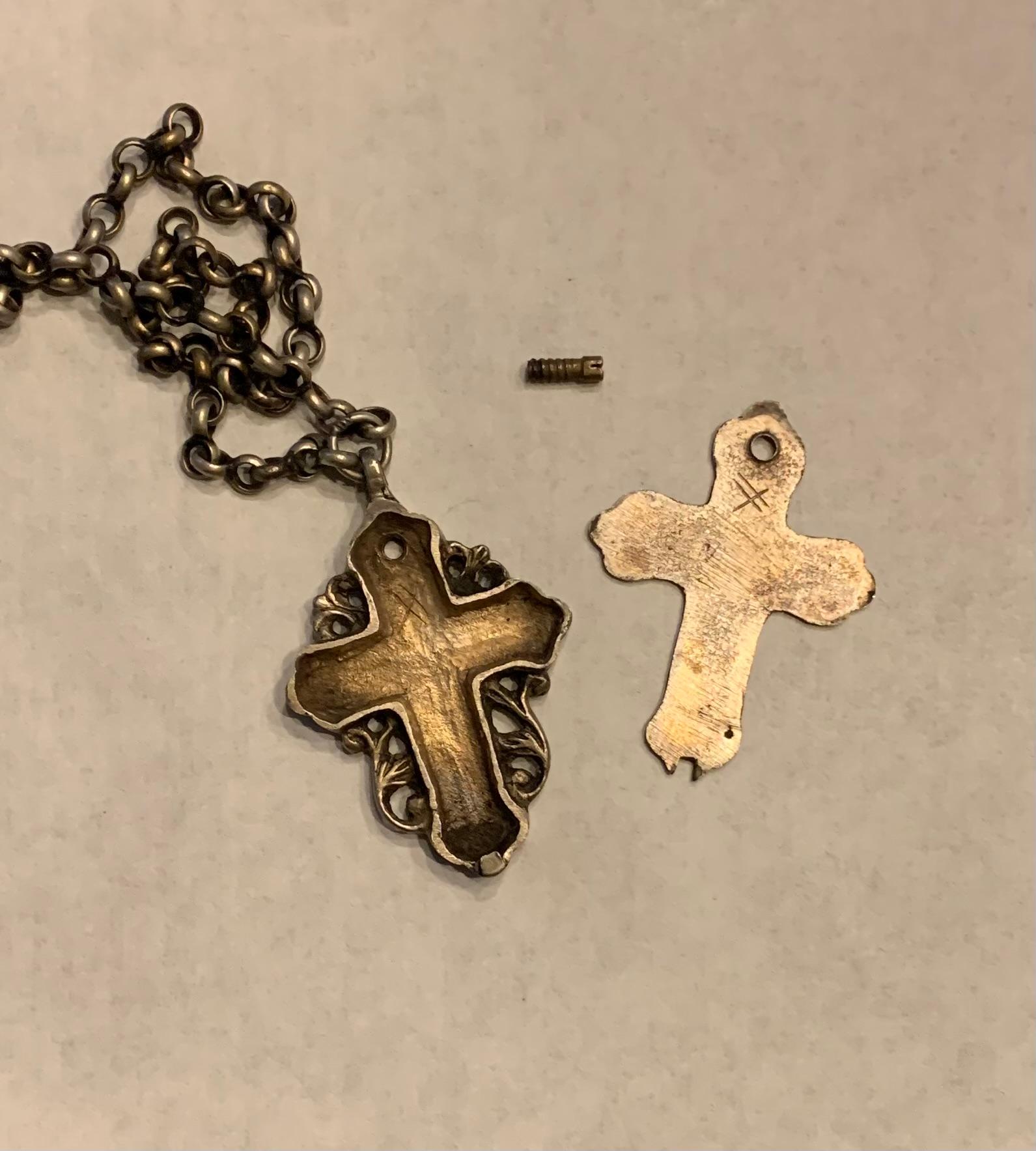 Antique 19th Century Russian Double Sided Silver and Niello Reliquary Cross For Sale 4