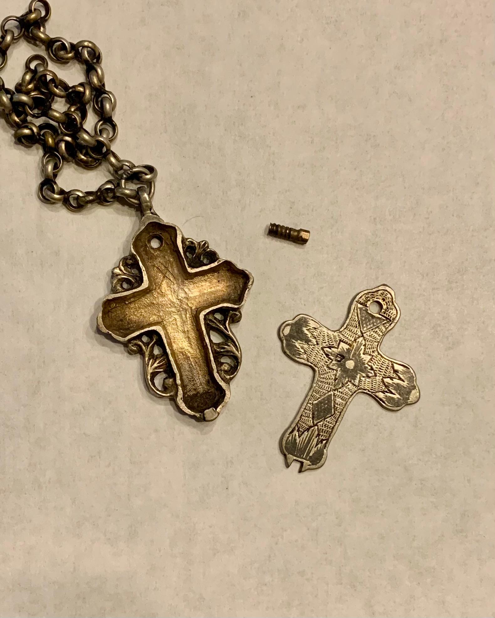 Antique 19th Century Russian Double Sided Silver and Niello Reliquary Cross For Sale 5