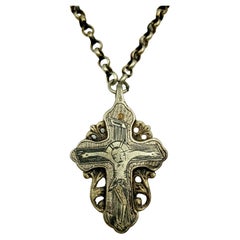 Antique 19th Century Russian Double Sided Silver and Niello Reliquary Cross