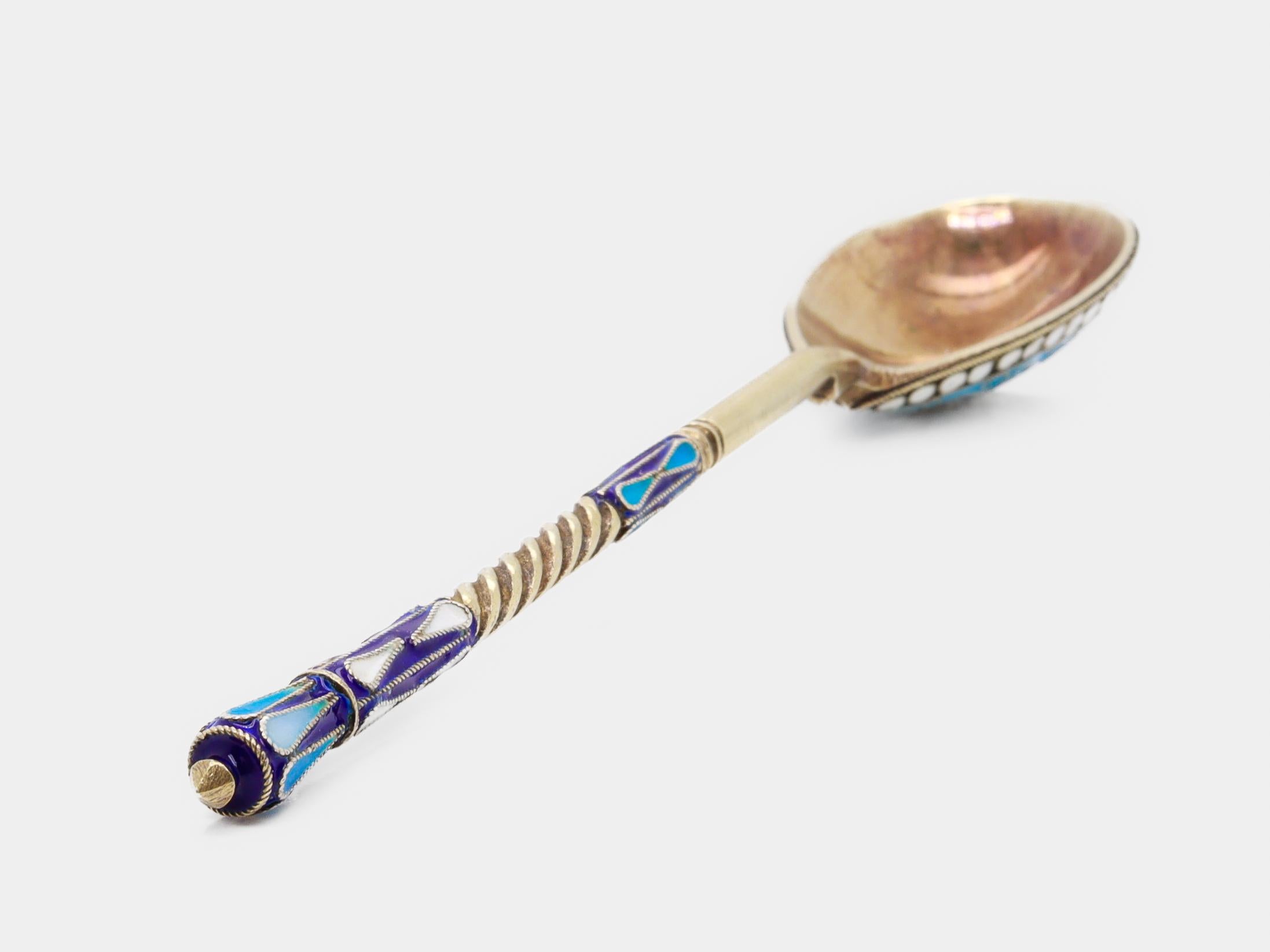 Cuillère impériale russe du 19ème siècle en argent et émail cloisonné en vente 5
