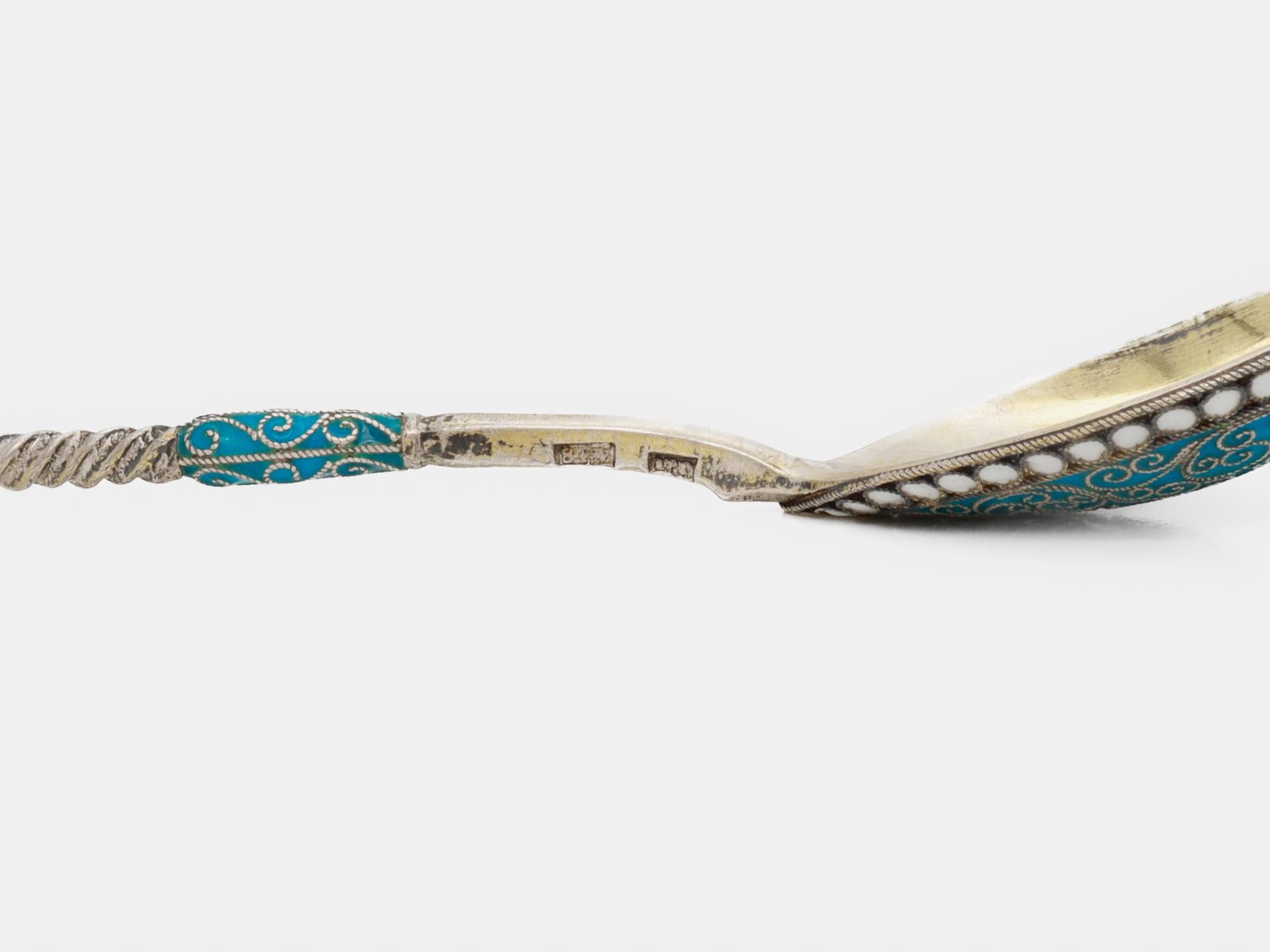 Antico cucchiaio imperiale russo del XIX secolo in argento e smalto cloisonne in vendita 5