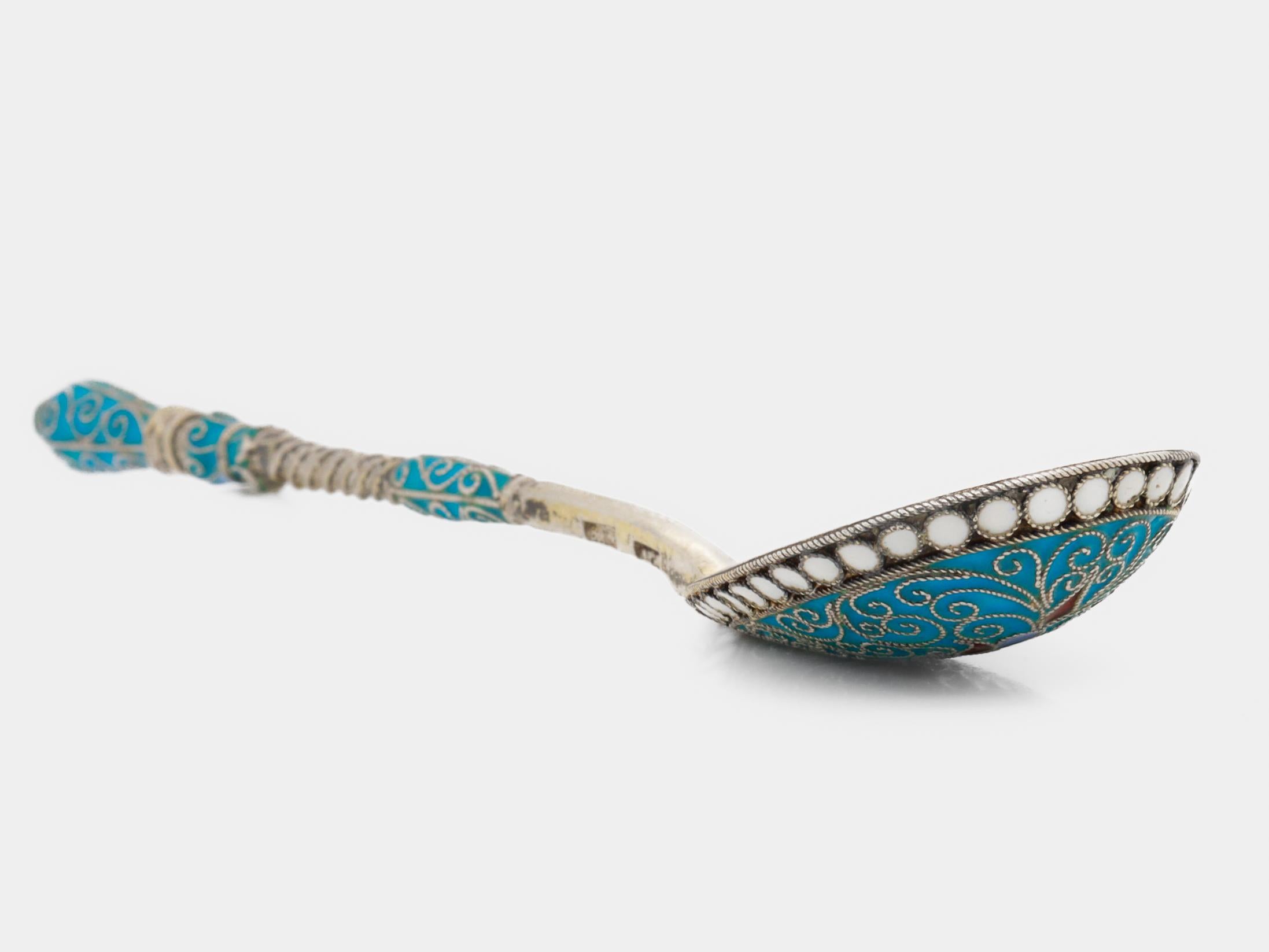 Antico cucchiaio imperiale russo del XIX secolo in argento e smalto cloisonne in vendita 6