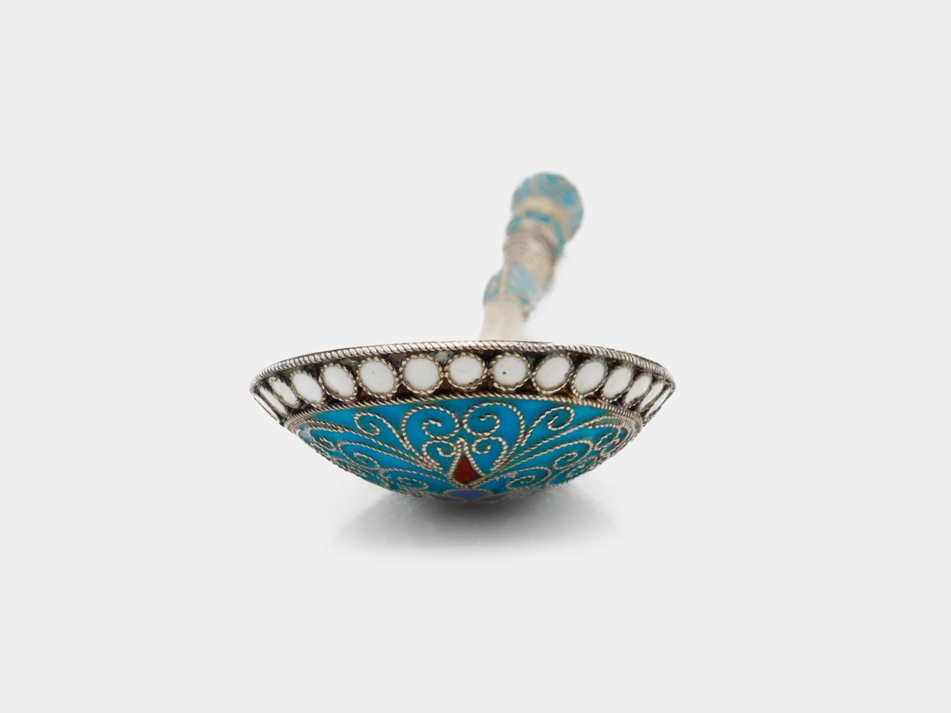 Antico cucchiaio imperiale russo del XIX secolo in argento e smalto cloisonne in vendita 7