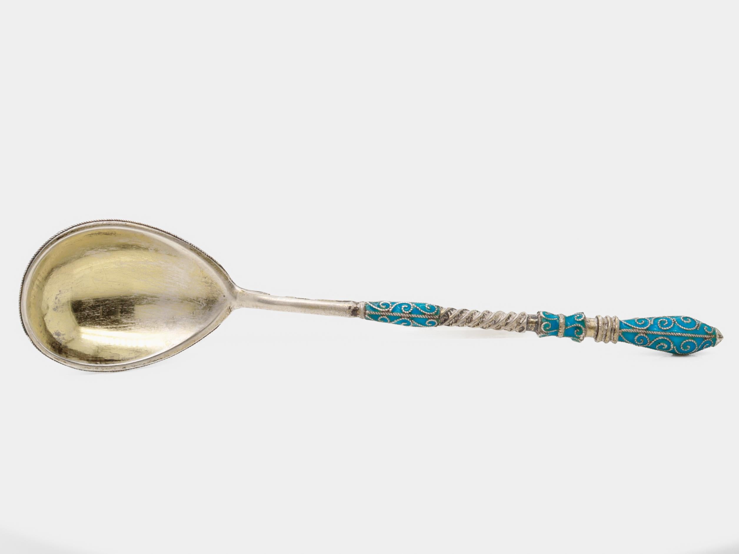 Antico cucchiaio imperiale russo del XIX secolo in argento e smalto cloisonne in vendita 8