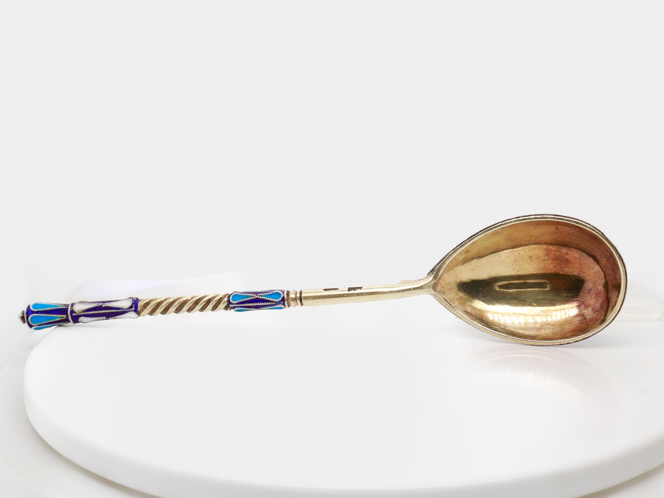Cuillère impériale russe du 19ème siècle en argent et émail cloisonné en vente 9