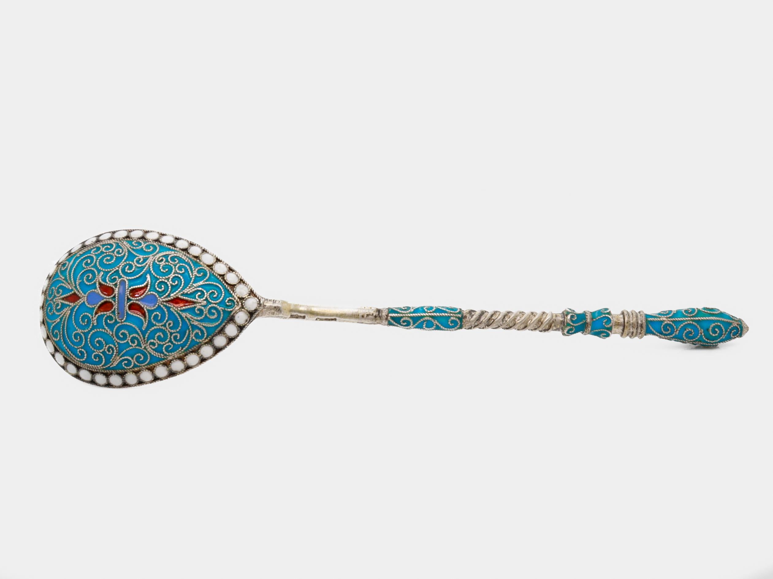 Antico cucchiaio imperiale russo del XIX secolo in argento e smalto cloisonne in vendita 9